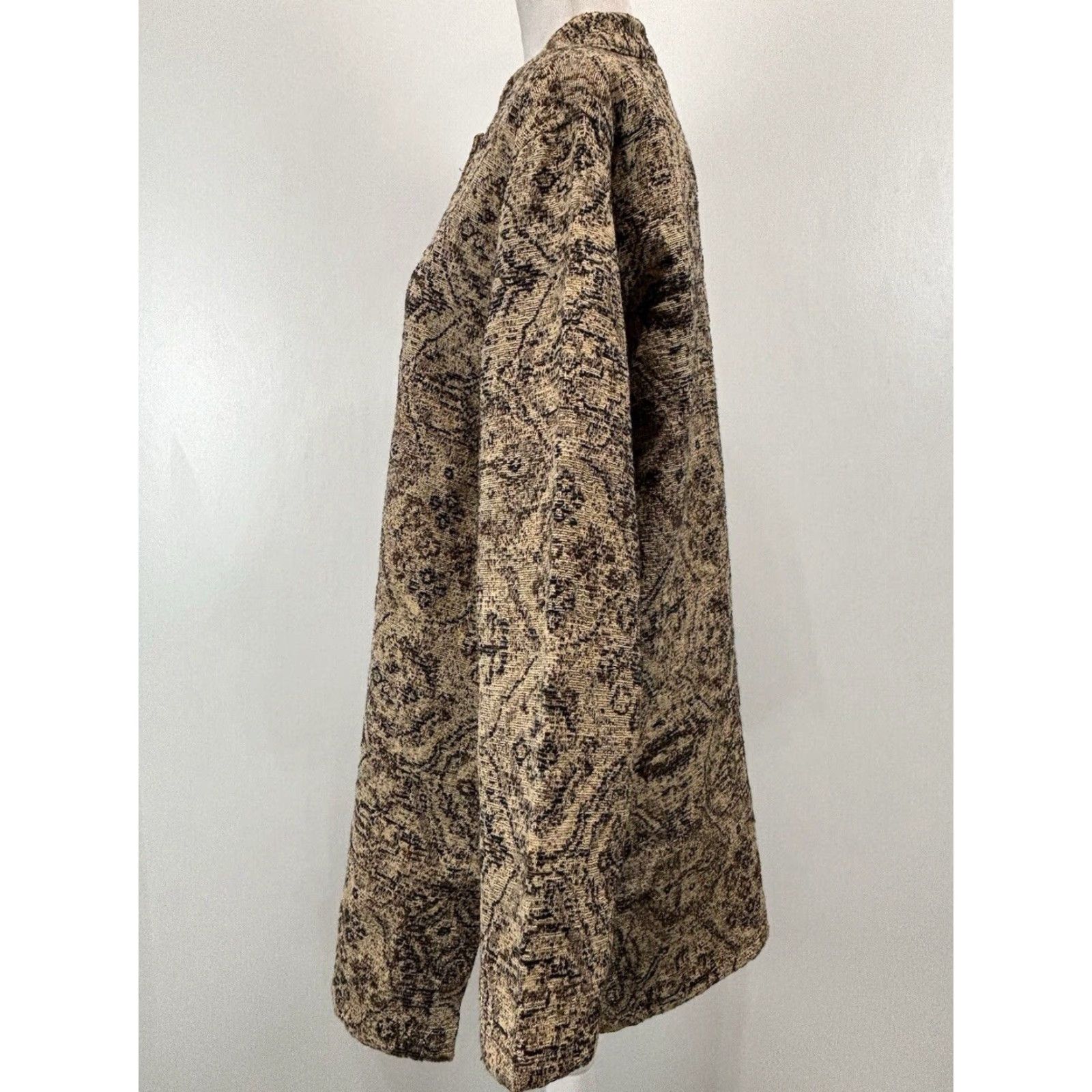 Vintage Chicos Jacket Brown and Black Tapestry Cotton Blend Band Collar Womens Large Size L Regular Size L / US 10 / IT 46 - 2 Thumbnail