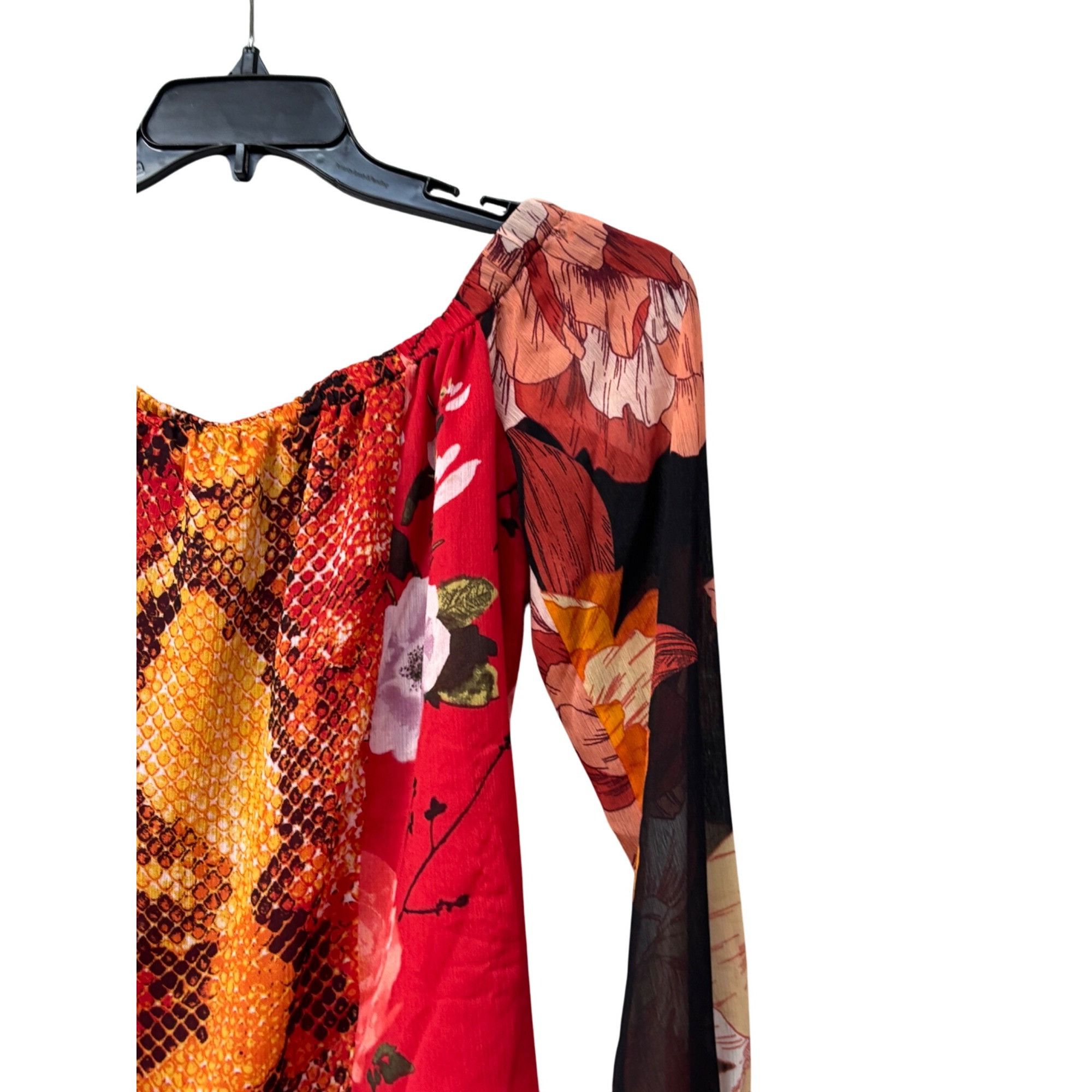 Guess GUESS Pamelia Chiffon Off-The-Shoulder Top, Red-multi, Sz. S Size S / US 4 / IT 40 - 10 Thumbnail