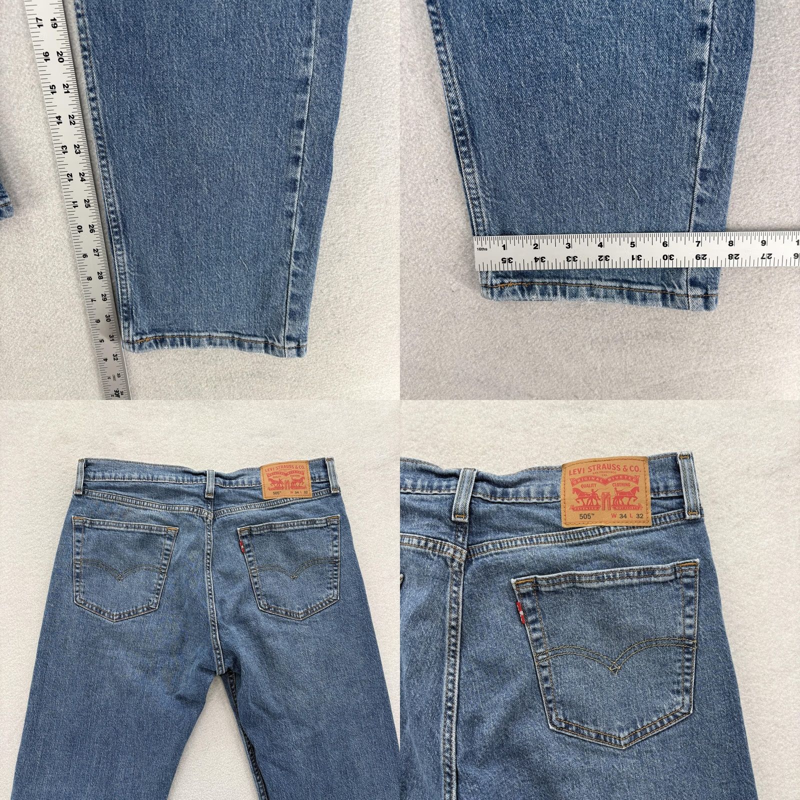 Levi's Levi's 505 Jeans Mens 34x32 Blue Medium Wash Regular Straight Stretch Denim Pants Size US 34 / EU 50 - 8 Thumbnail