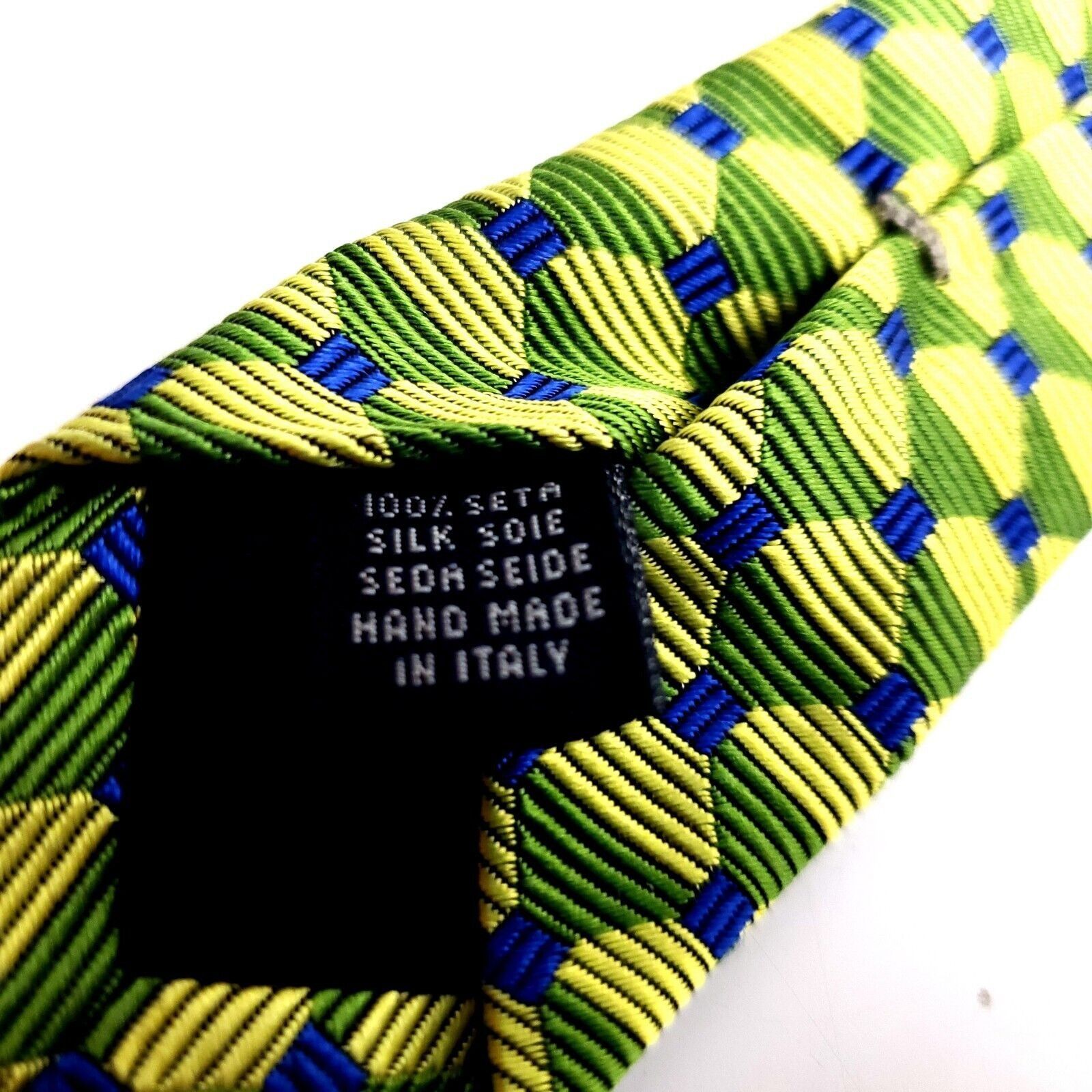 Designer Talbots Silk Tie Woven Green Geometric Wide Size ONE SIZE - 5 Thumbnail