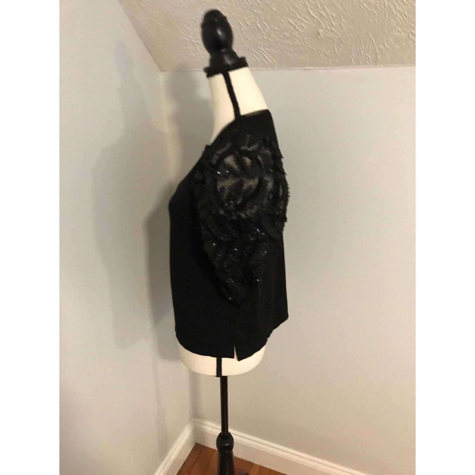 Anthropologie Anthropologie Damiana Black Puff-Sleeved Sequined Top Size M / US 6-8 / IT 42-44 - 2 Thumbnail