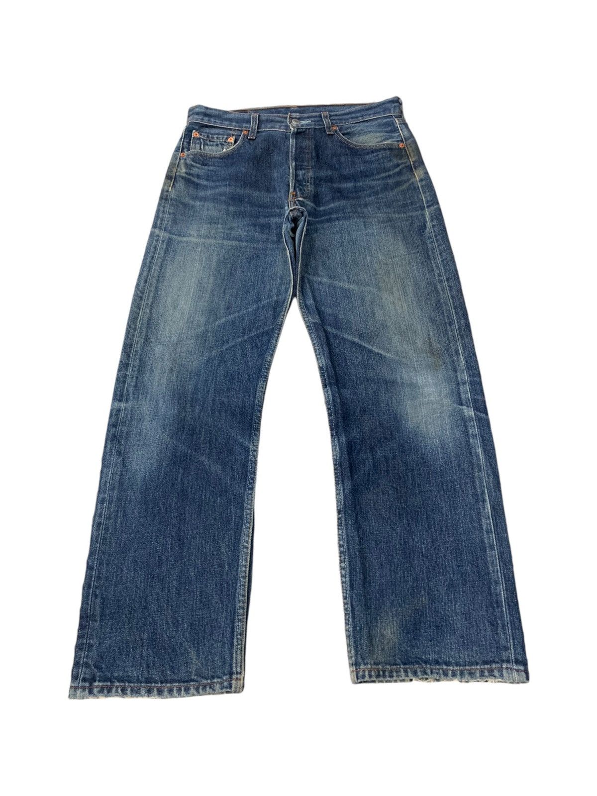 Levi's Levis 501 Buttonfly Distressed Whiskering Denim Pants (AB35) Size US 29 - 3 Thumbnail