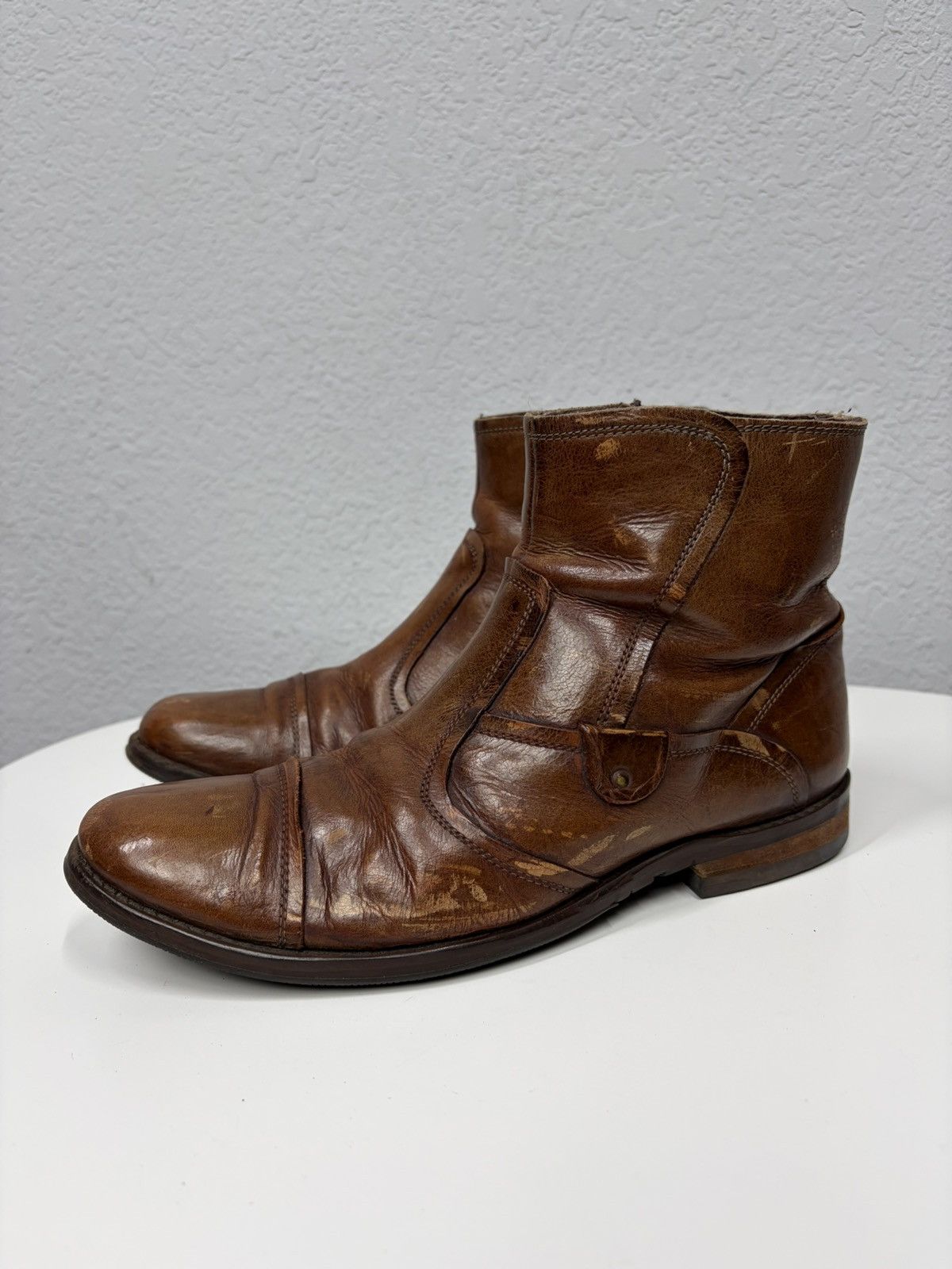 Hedi Slimane Vintage 00s Guidi CCP Style Distressed Leather Biker Boots Size US 8 / EU 41 - 2 Thumbnail
