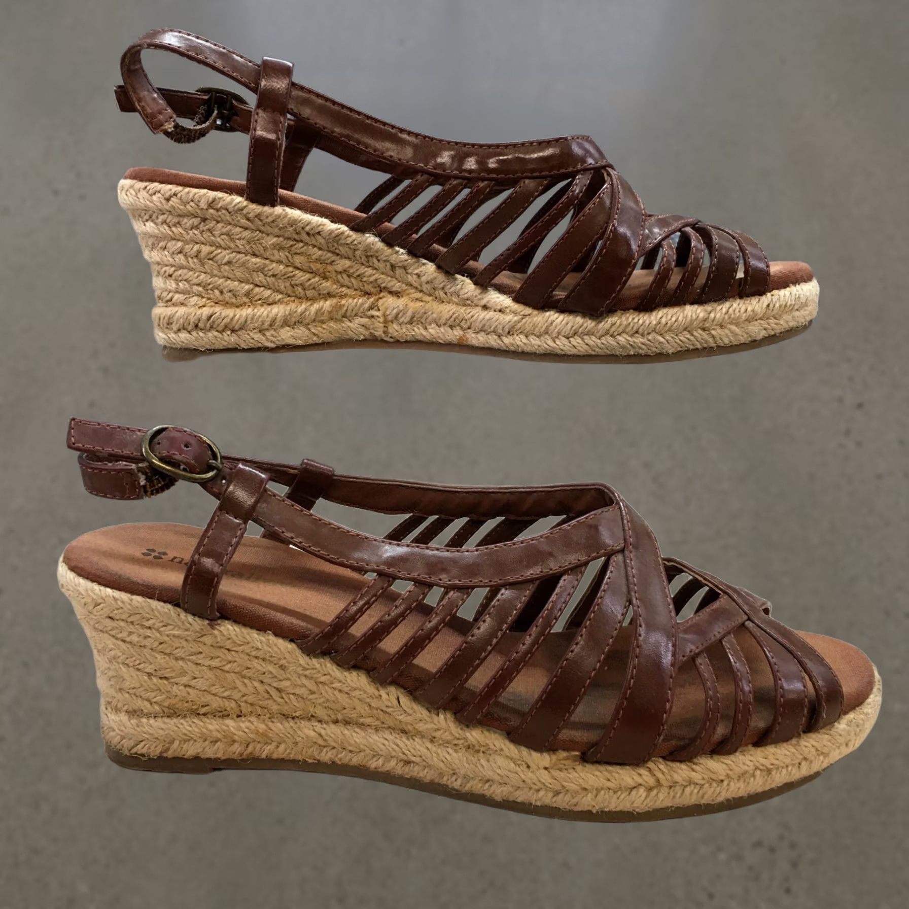 Naturalizer Naturalizer Sandals Womens 8.5 M Espadrille Slingback Brown Leather Wedge Heels Size US 9 / IT 39 - 1 Thumbnail