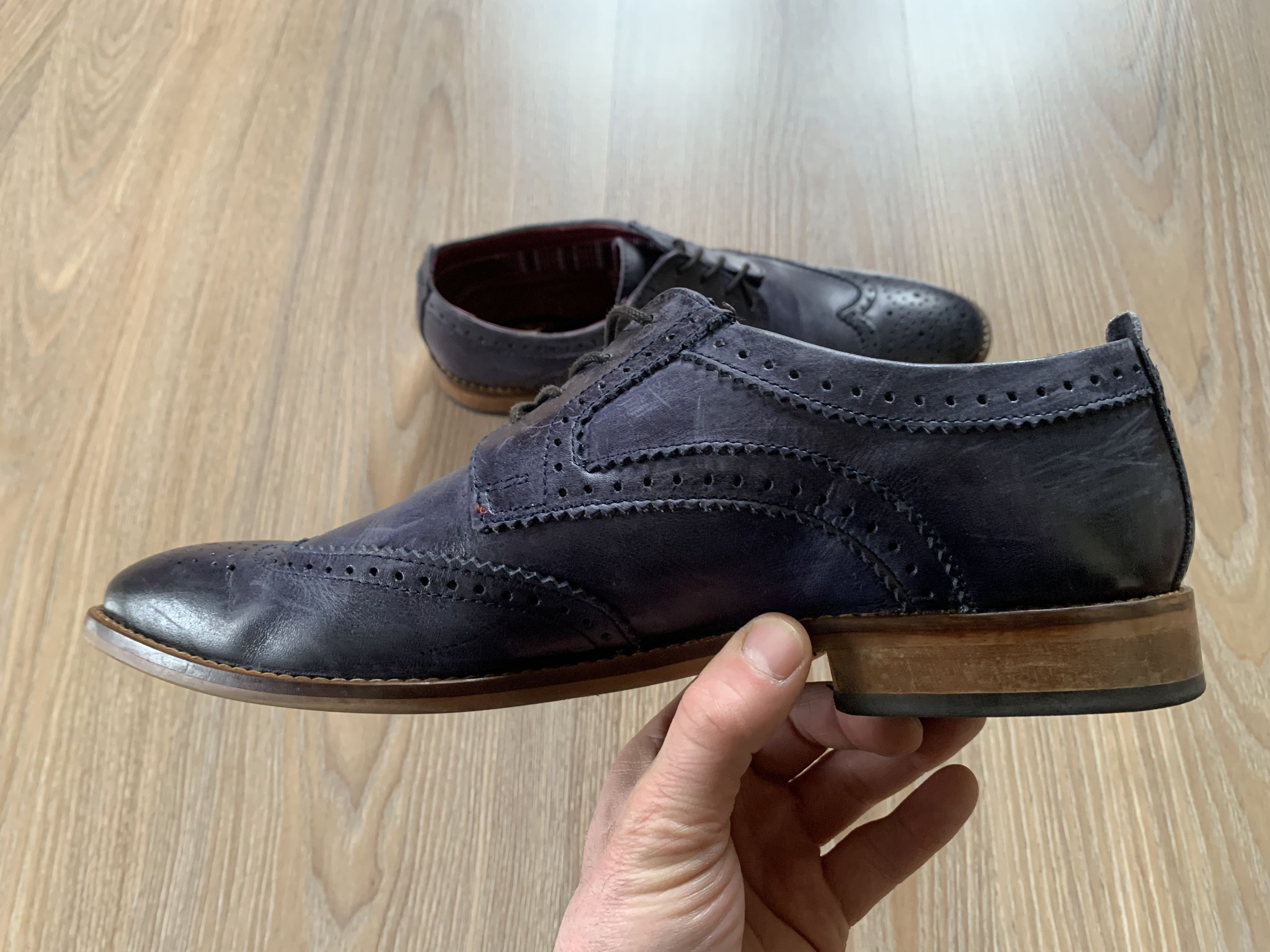 Base London Base London Motif Blue Leather Brogue Derby Shoes Size US 9 / EU 42 - 6 Thumbnail