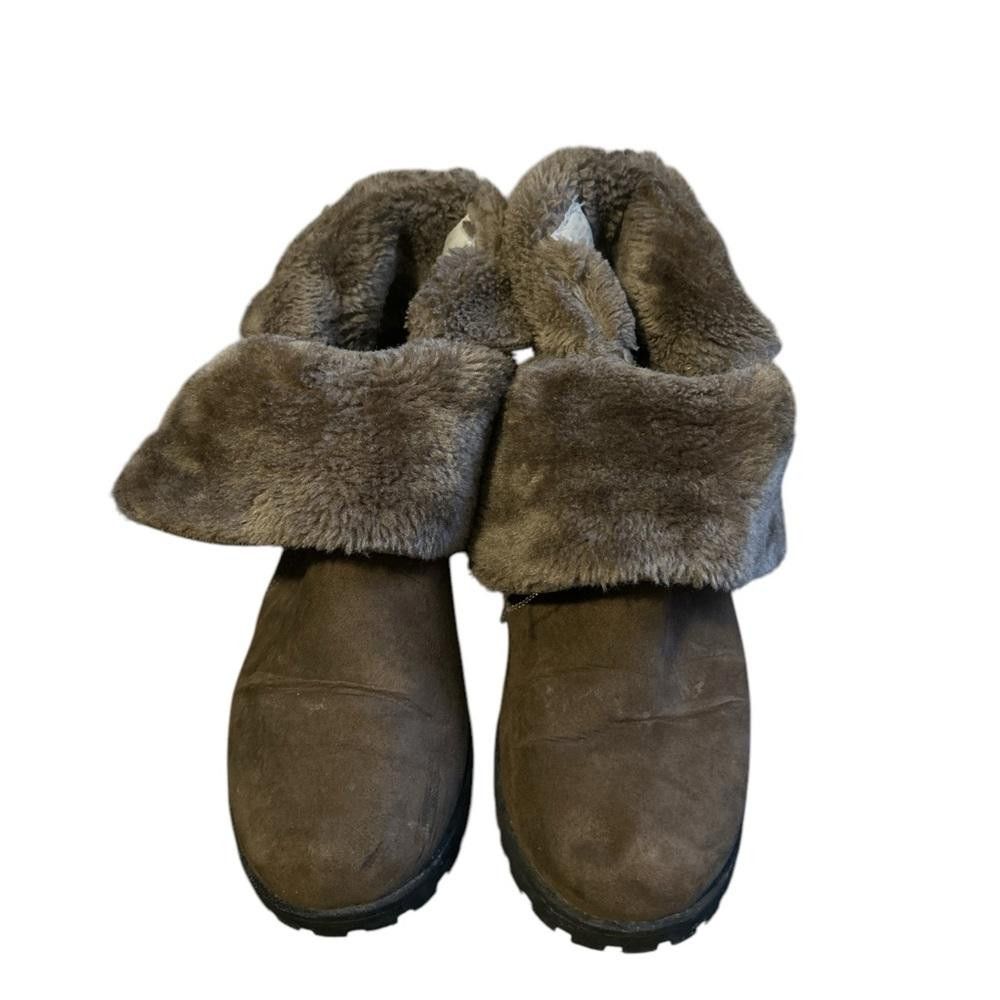 Designer Brown Suede Buckle Boots with Faux Fur Size US 7 / IT 37 - 2 Thumbnail