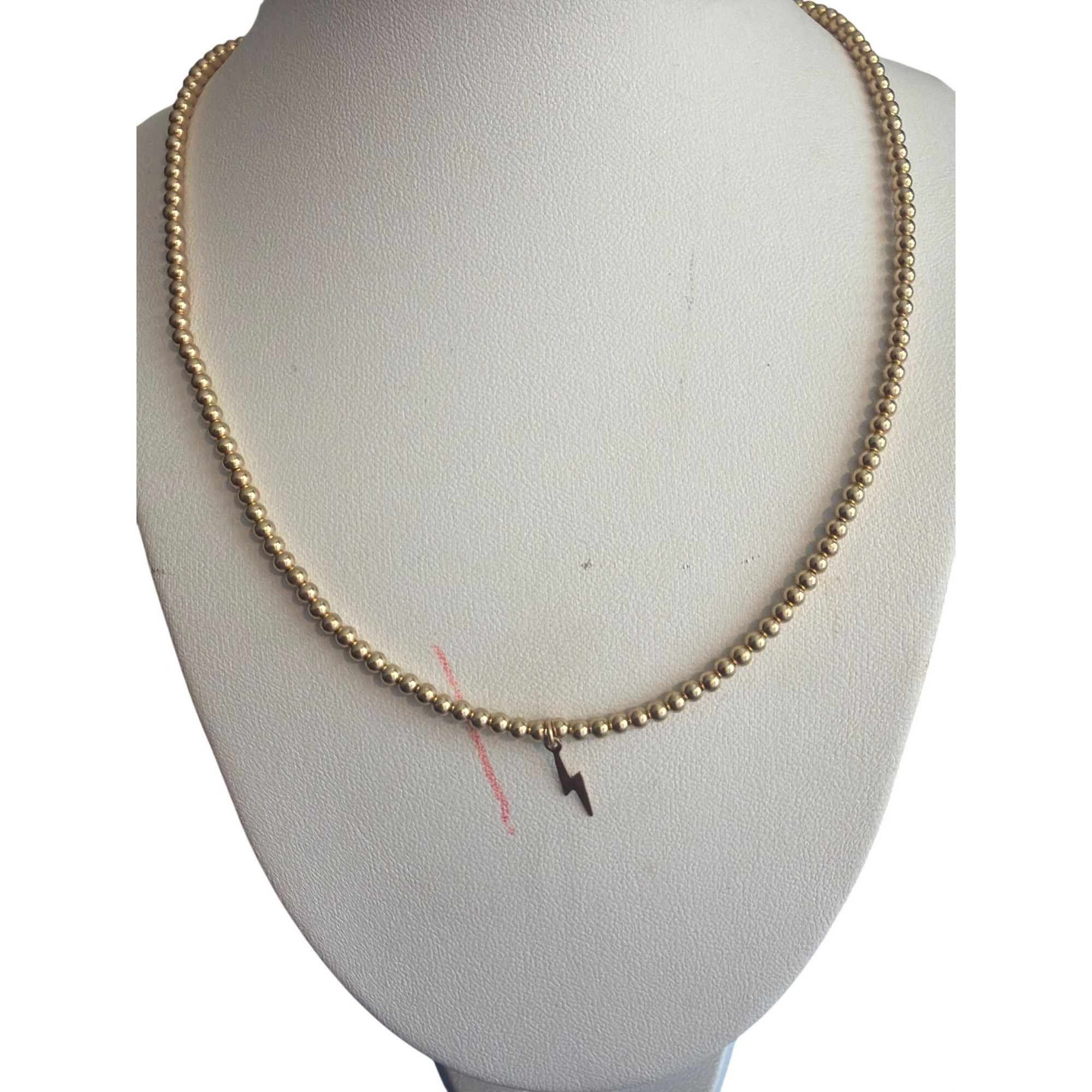 Other 14K Gold Filled Beaded Necklace Lightning Bolt Charm Collar Size ONE SIZE - 1 Thumbnail