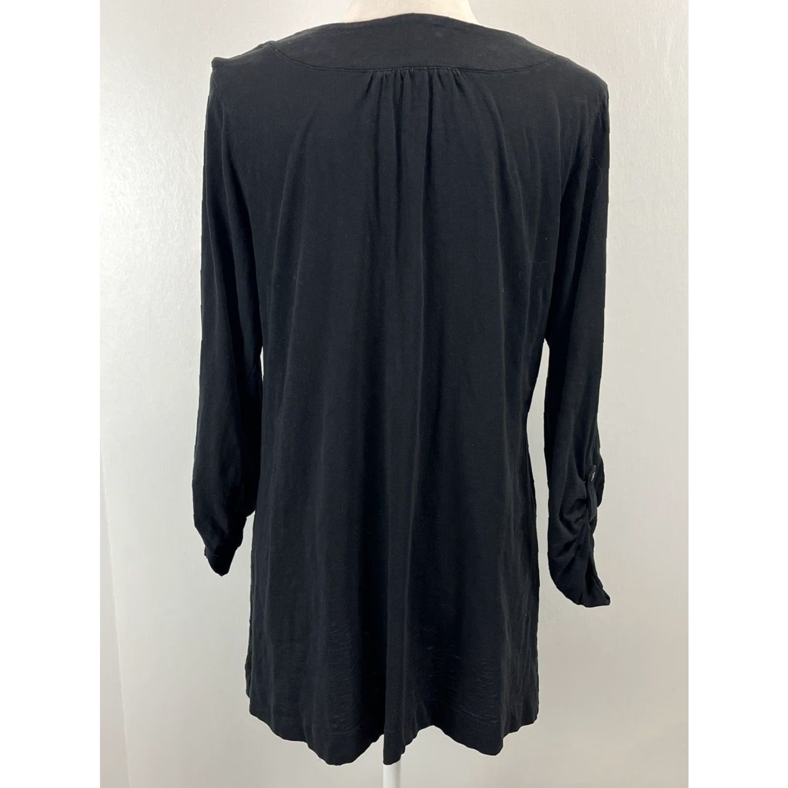 J. Jill J. Jill Womens Black V-Neck Tunic Shirt Dress Medium Long Sleeve Roll Tab Size M / US 6-8 / IT 42-44 - 3 Thumbnail