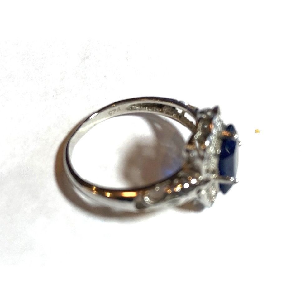Other Silver tone Ring W/Rectangular Tested Sapphire Stone & Cryst Size ONE SIZE - 11 Thumbnail