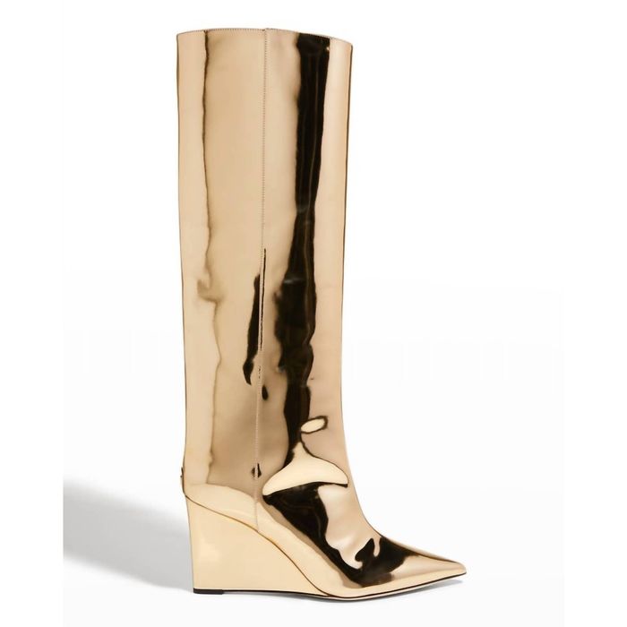 Jimmy Choo Blake Tall Leather Wedge Boot In Liquid Gold | Grailed