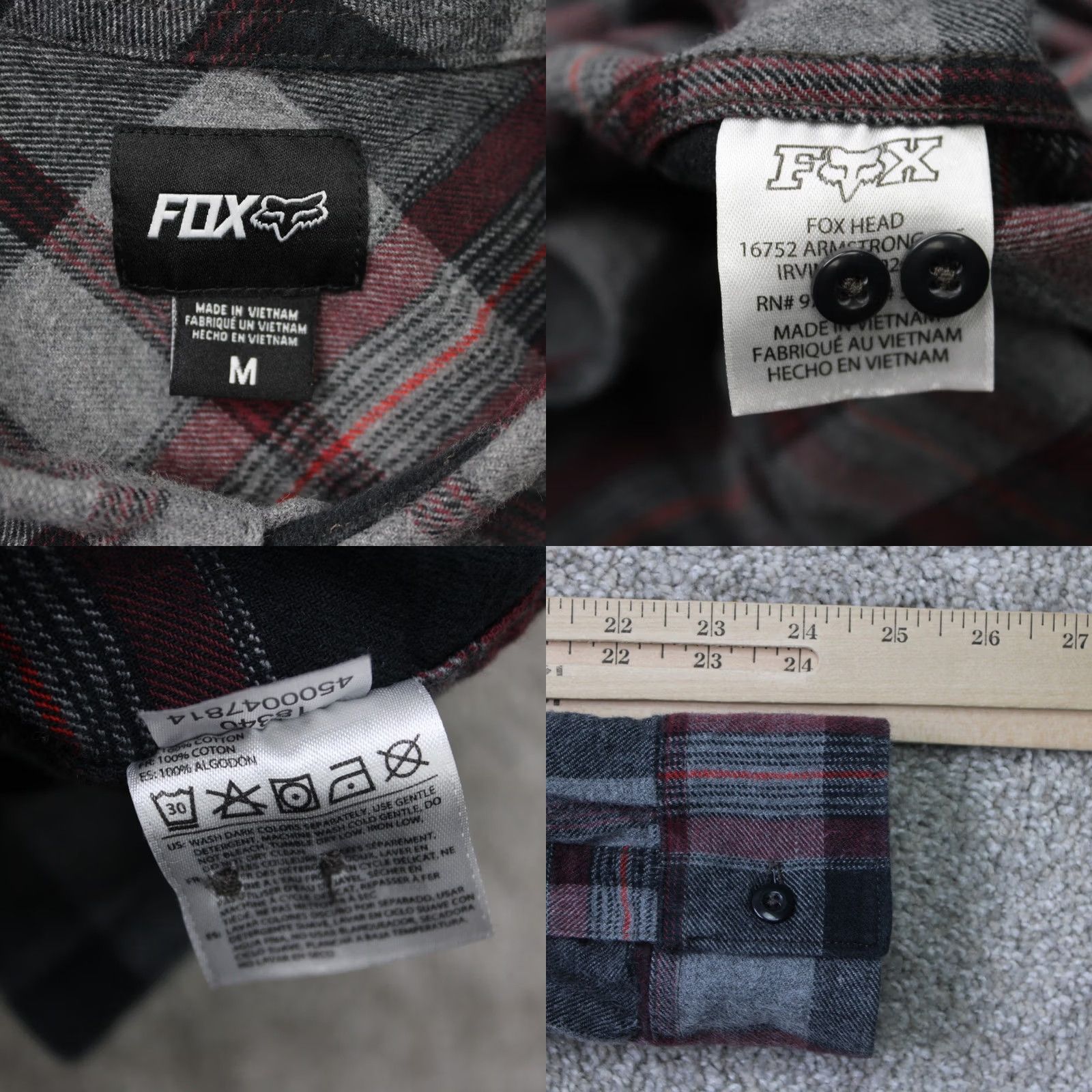 Fox Racing Fox Racing Shirt Men Medium Gray/Red Plaid Flannel 100% Cotton Long Sleeve Button Up Casual Outdoor Vintage? Size US M / EU 48-50 / 2 - 8 Thumbnail