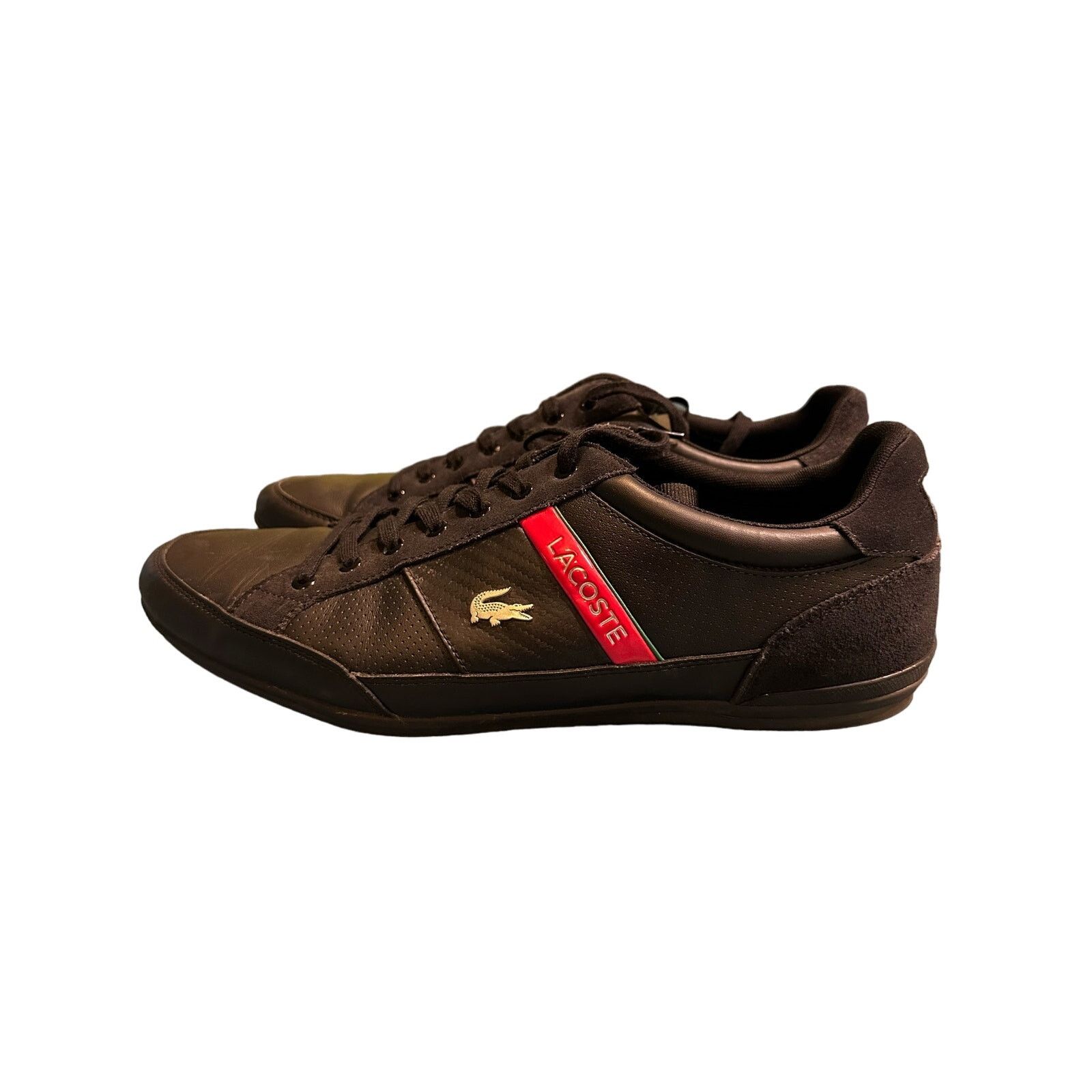 Lacoste Men's Black Sneakers with Red Stripe