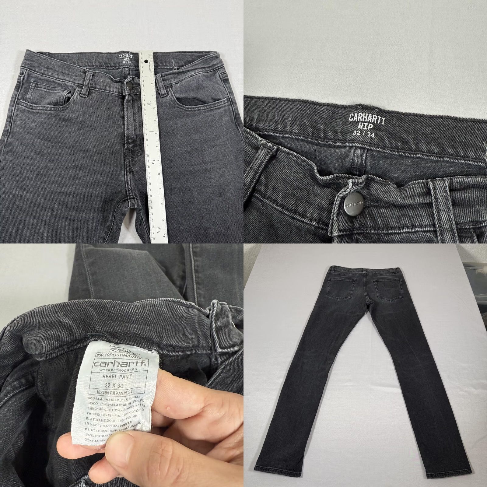 Carhartt Carhartt Jeans Mens 32x34 Black WIP Rebel Pant Slim Tapered Stretch Denim Work Size US 32 / EU 48 - 8 Thumbnail