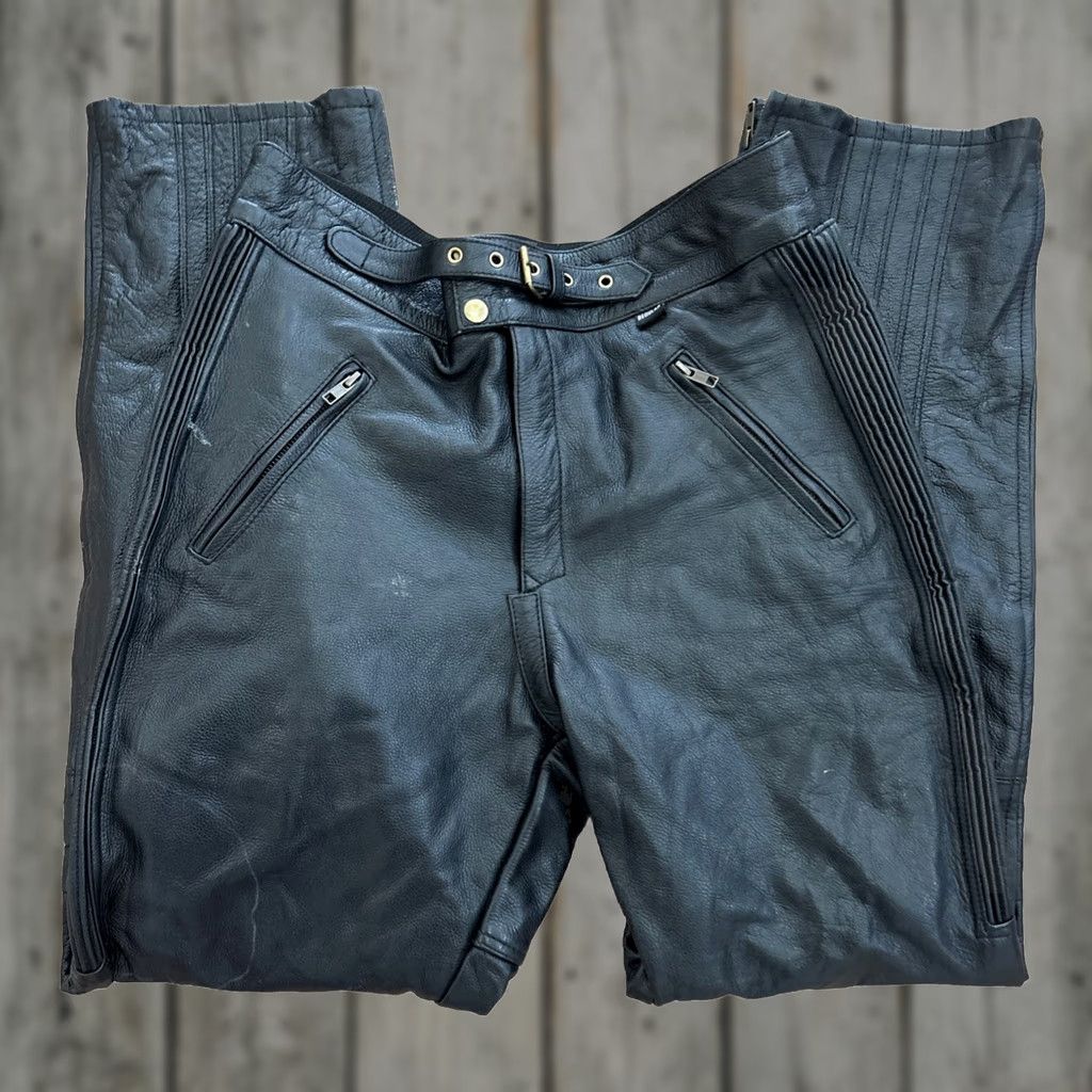 Vintage VINTAGE Wicked Stock Leather Pants Biker Motorcycle Lined 5-Pocket Mens XL Black Size US 36 / EU 52 - 1 Thumbnail