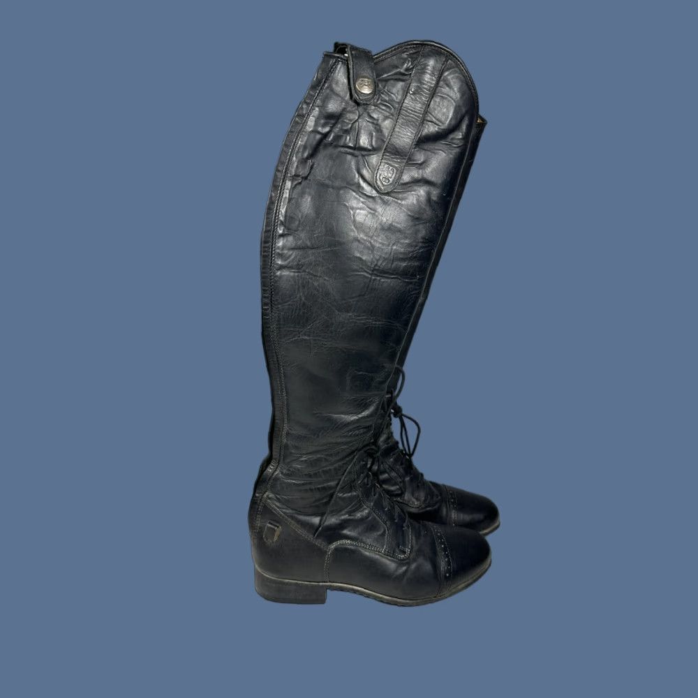 Vintage TREADSTONE Knee High Boots Women Leather Zip Laces Black Size 6 Western Equestrian Riding Boot Size US 6 / IT 36 - 1 Thumbnail