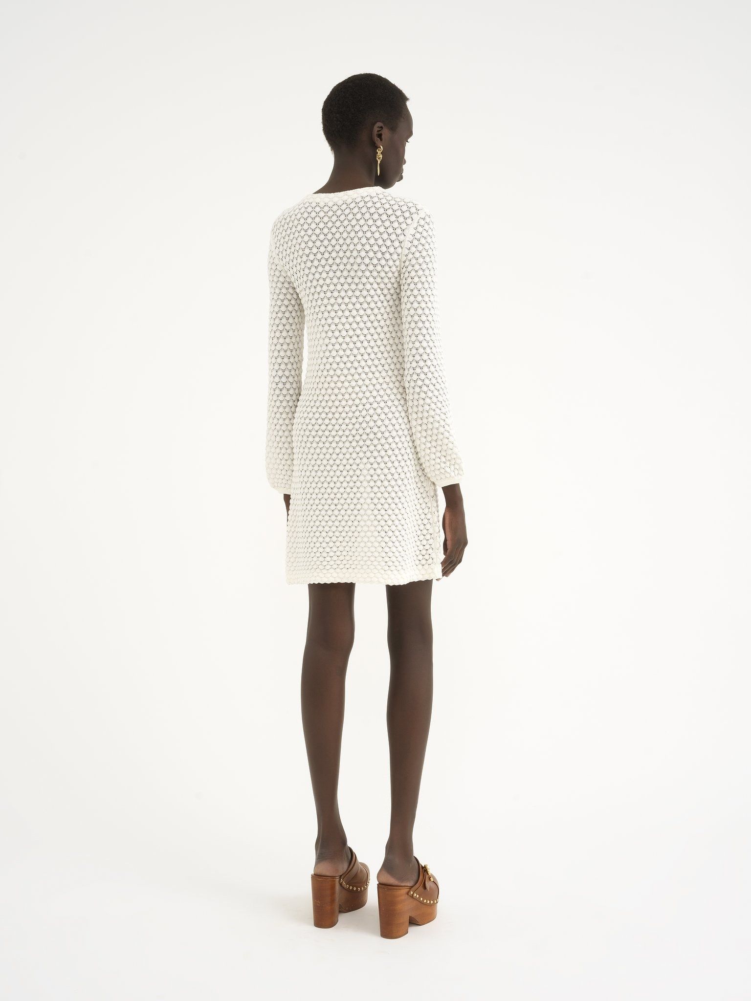 Chloe o1loc1c11025 Cotton Pointelle Mini Dress in White Size M / US 6-8 / IT 42-44 - 4 Thumbnail