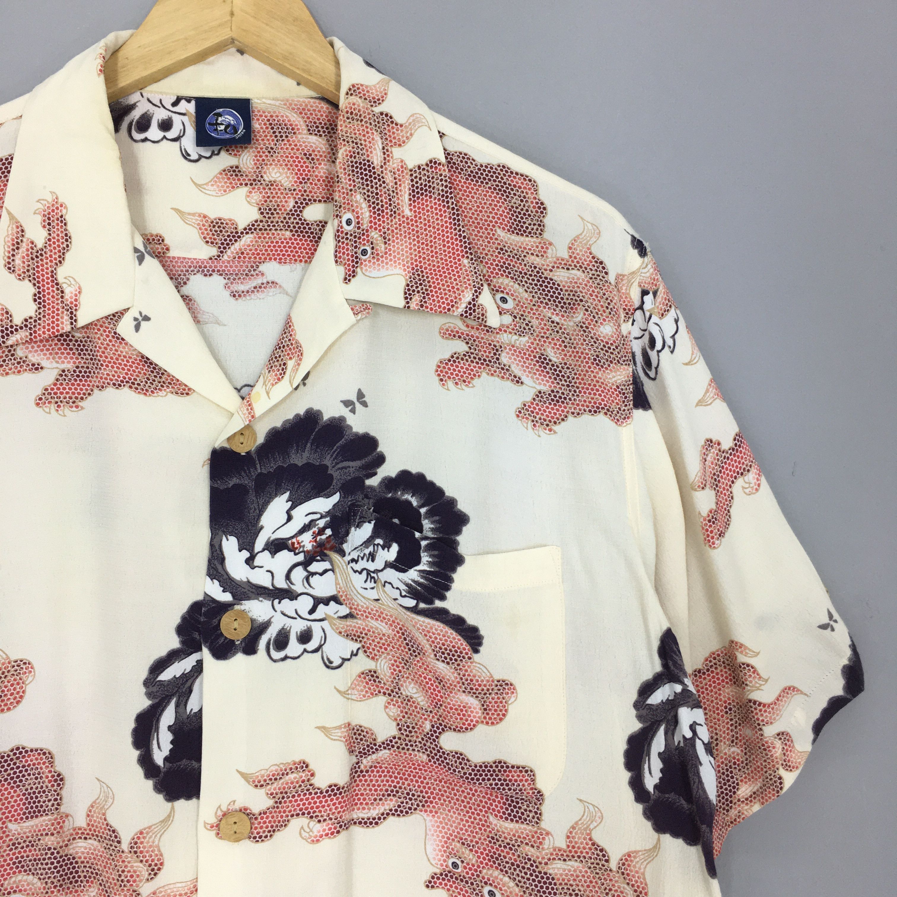 Japanese Brand Vintage 90s Hawaiian Japanese Thunder God Raijin Rayon Shirt Size US L / EU 52-54 / 3 - 2 Thumbnail
