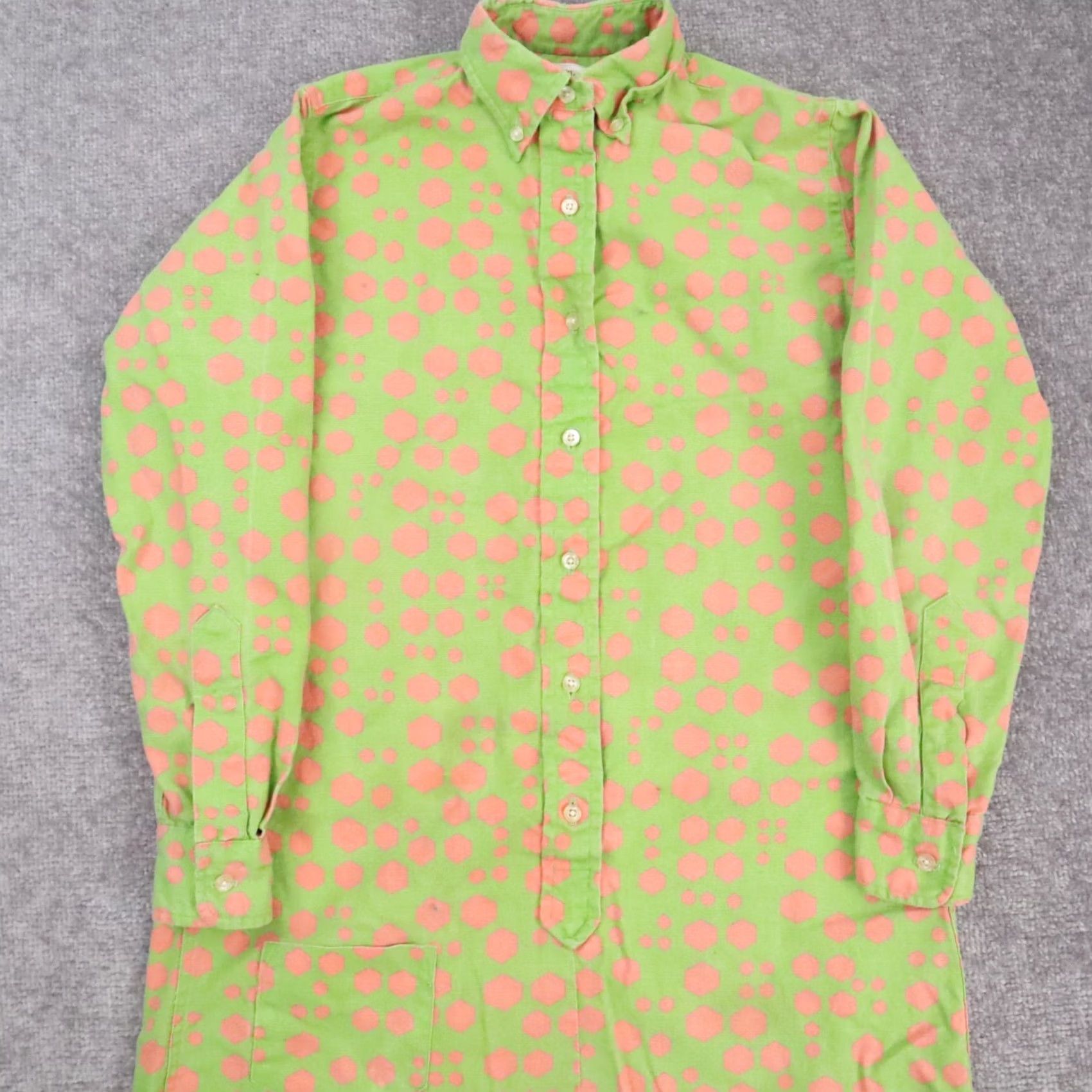 Vintage VTG Morgan of London Dress Women's Small Green Pink Long Sleeve Collared Button Size S / US 4 / IT 40 - 5 Thumbnail