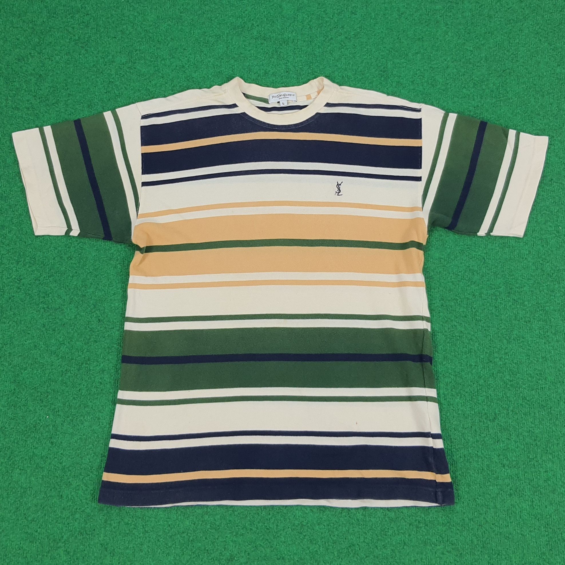 Vintage × Yves Saint Laurent Vintage YSL Yves Saint Laurent Striped Designer Tshirt Size US L / EU 52-54 / 3 - 1 Thumbnail