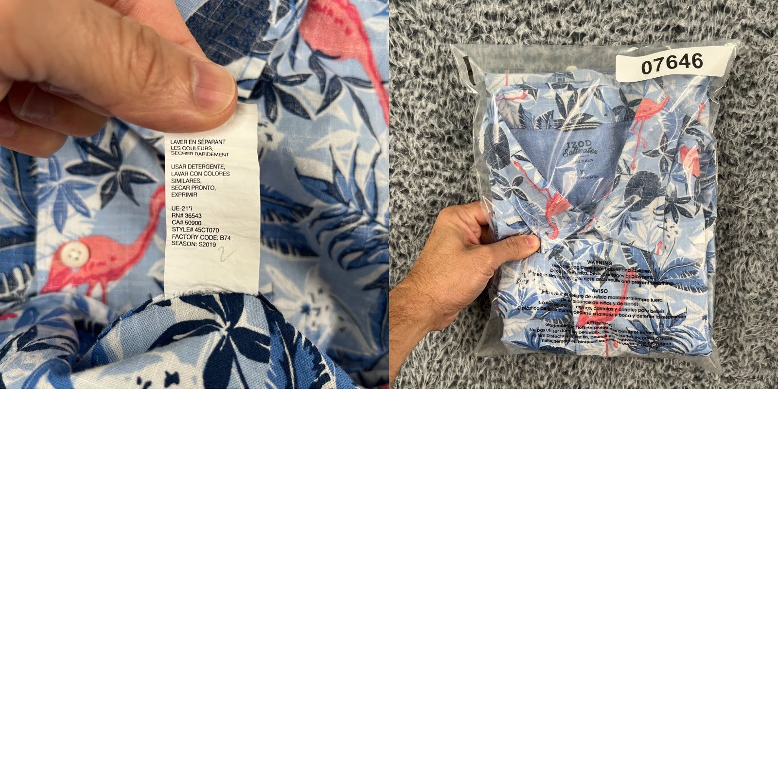 Izod IZOD Saltwater Inside Out Shirt Mens XL Canvas Hawaiian Flamingos Coconut AOP Shirt Size US XL / EU 56 / 4 - 9 Thumbnail