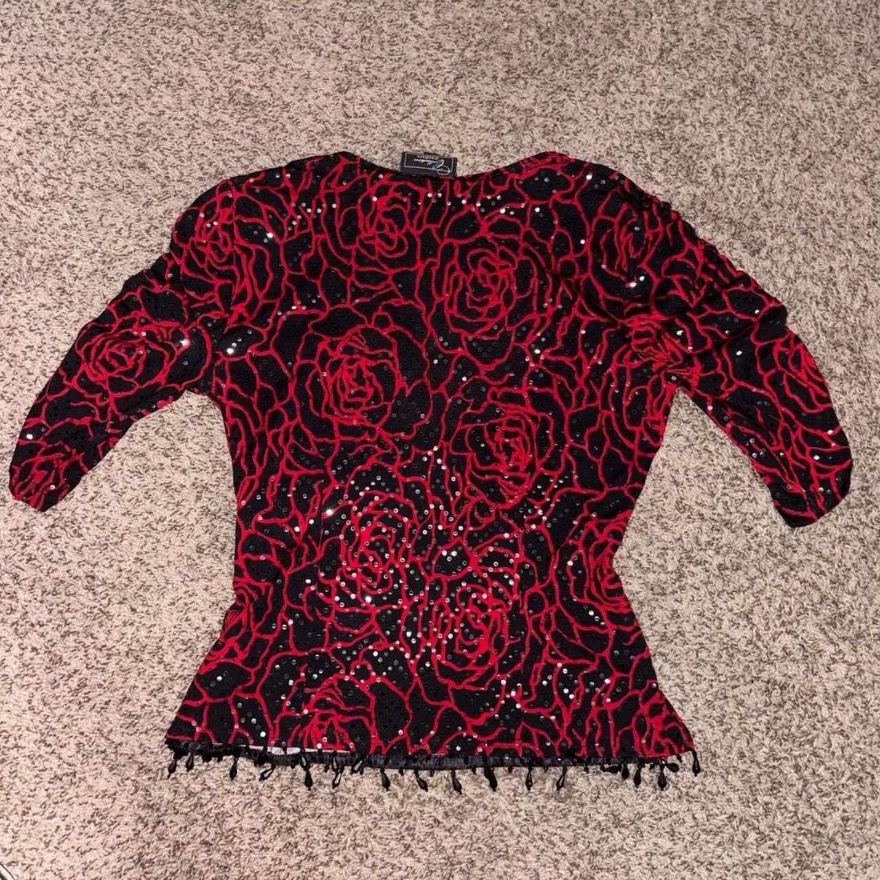 Other Y2K Red and black sequin rose print babydoll top with fringe Size S / US 4 / IT 40 - 5 Thumbnail