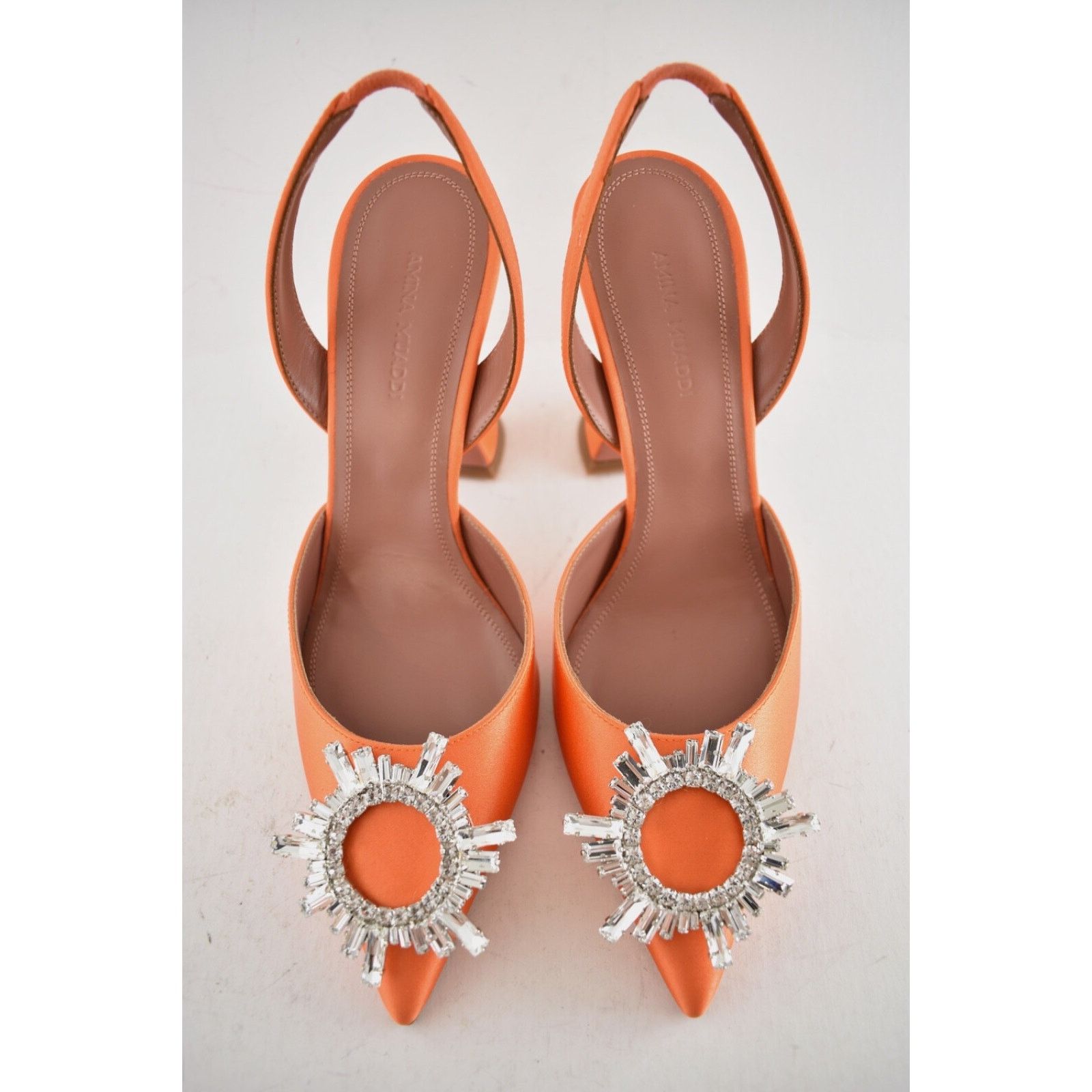 Amina Muaddi Amina Muaddi 95 Begum Sling Orange Satin Crystal Size US 6.5 / IT 36.5 - 7 Thumbnail