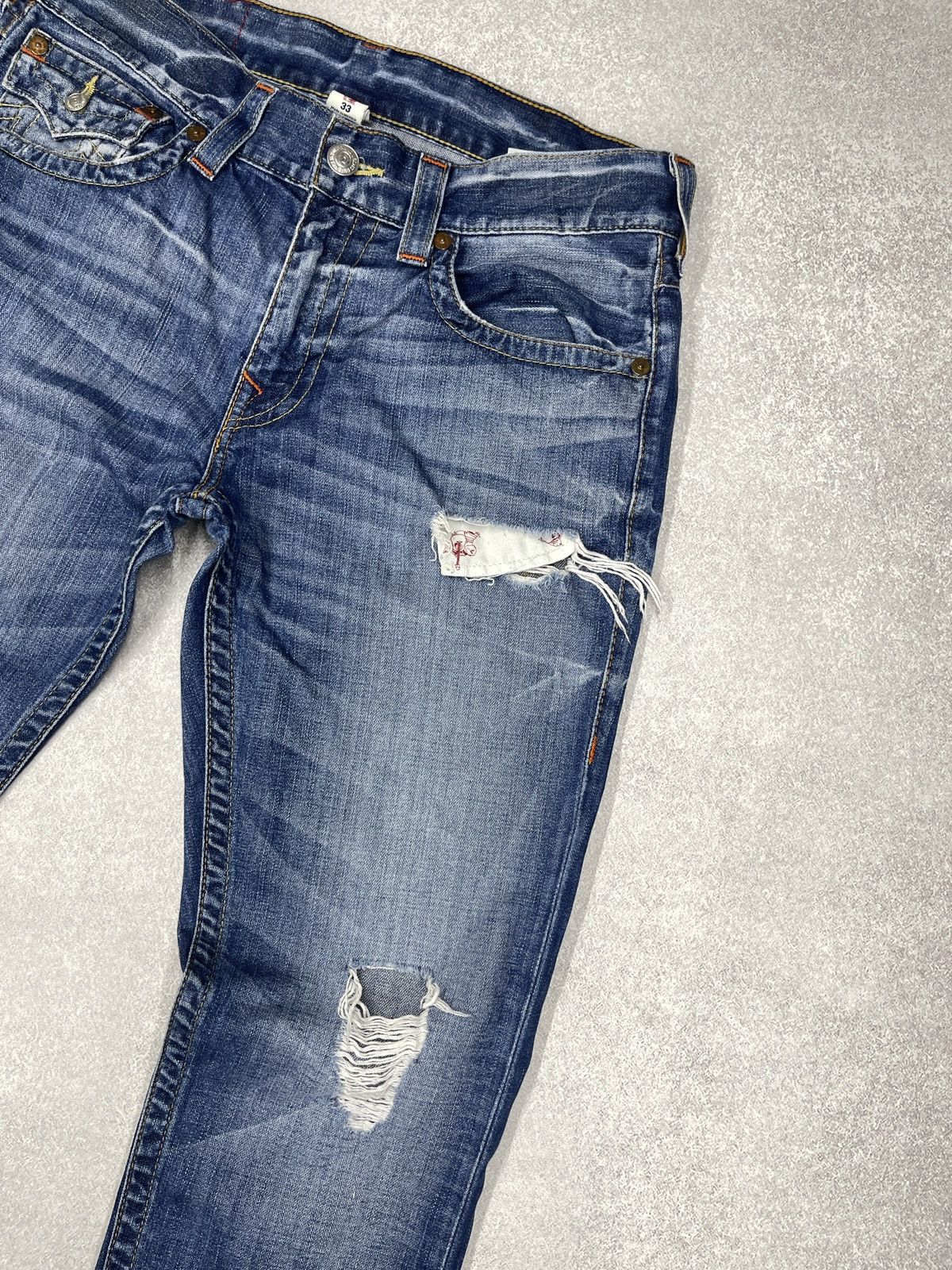 True Religion Mens True Religion Flap OM Denim Jeans With Holes Size 33 Size US 33 - 10 Thumbnail