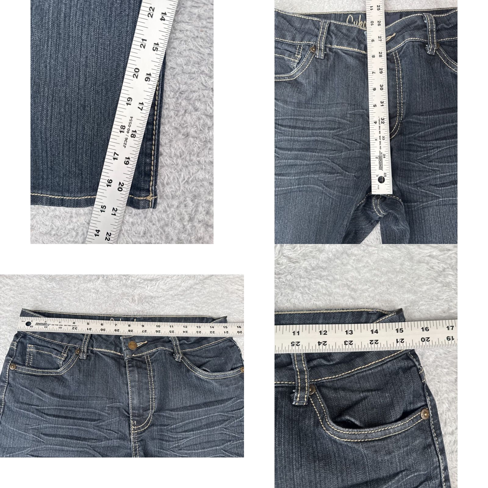 Denime Suko Jeans Women 10 Blue Denim Jean Crop Mid Rise Embellished Distressed Zipper 30x21 Bootscut Cotton Size 32" / US 10 / IT 46 - 8 Thumbnail