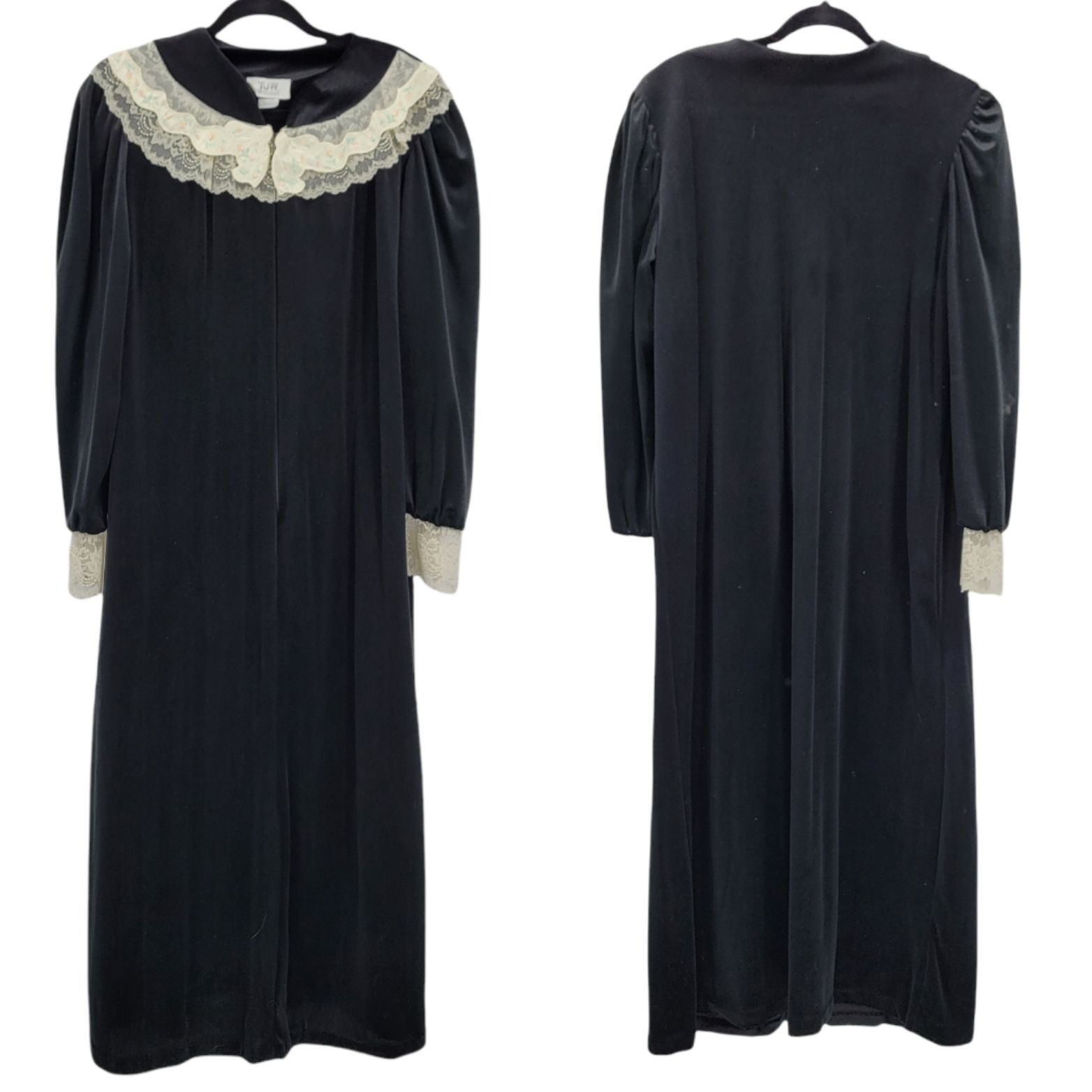 Vintage Vtg Velour Lace Embroidered Robe Housecoat Sz S Black Victor Size ONE SIZE - 1 Thumbnail