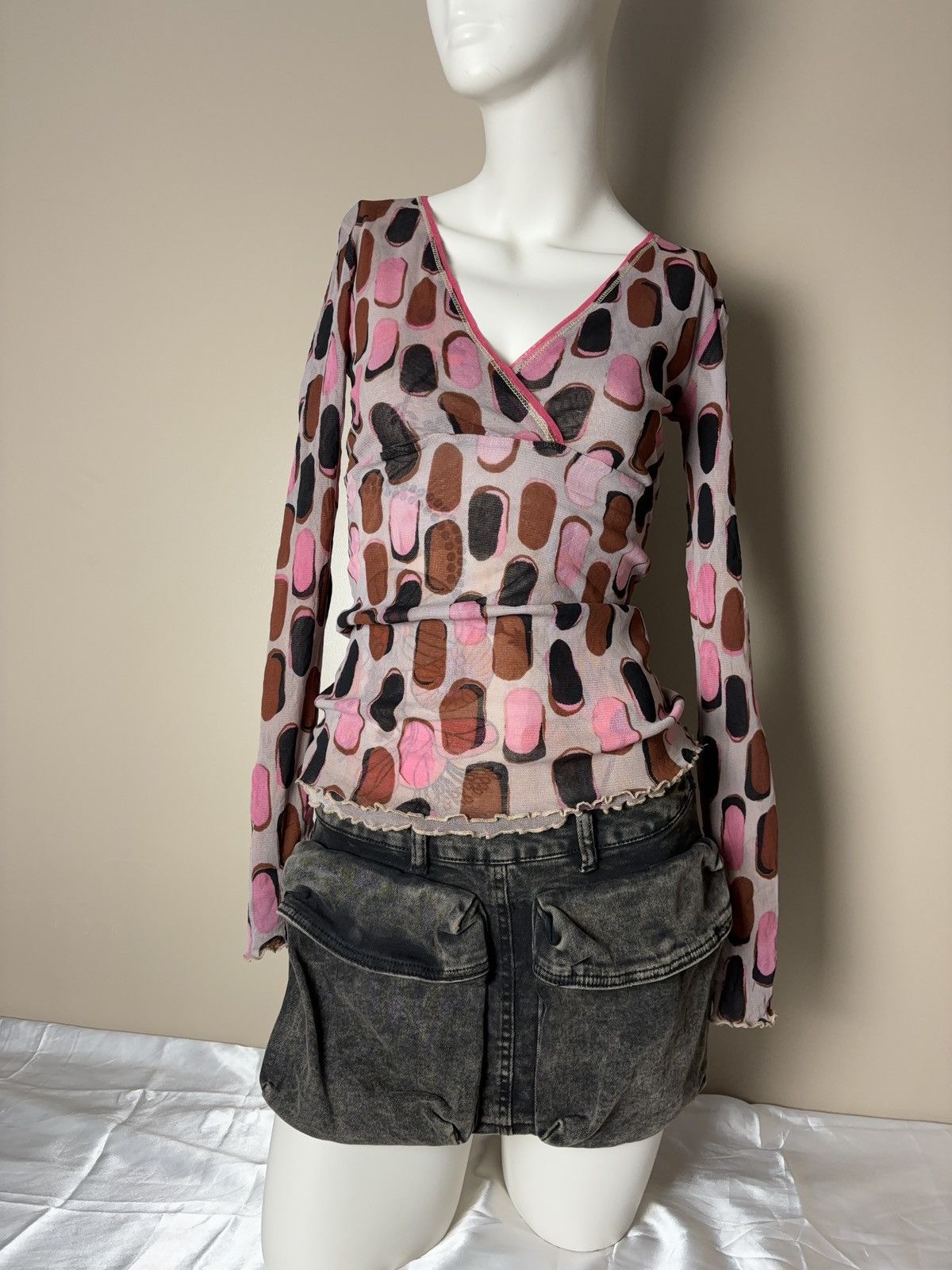 Japanese Brand × Vintage 2 Layers mesh printed vintage long sleeve top Vivienne style Size S / US 4 / IT 40 - 1 Thumbnail