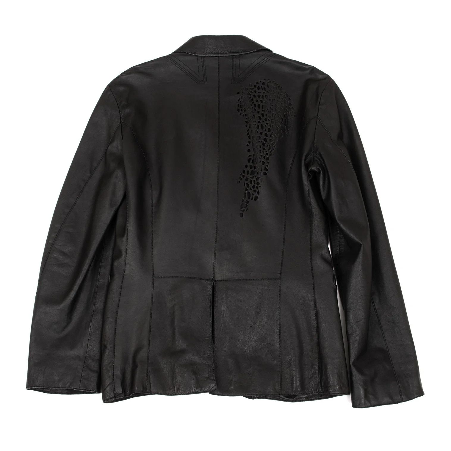 Emporio Armani Back Cutwork Design Leather Tailored Jacket Black 46 Size US S / EU 44-46 / 1 - 1 Thumbnail