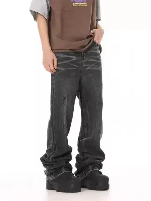 VIBE Vintage washed distressed pleated micro-flare jeans Size US 32 / EU 48 - 3 Thumbnail