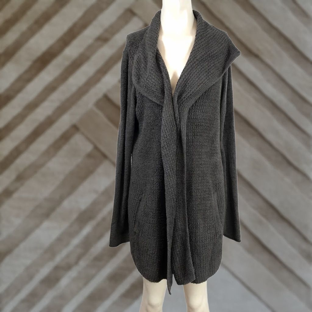 Vintage Barefoot Dreams CozyChic Lite Cardigan Sweater L Charcoal Gray Draped Wrap Open Size L / US 10 / IT 46 - 1 Thumbnail