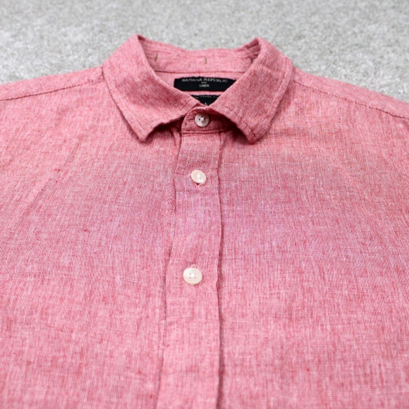 Banana Republic Banana Republic Shirt Adult Large Red Button-Down Linen/Cotton Blend L/S Solid Casual, Workwear Mens Size US L / EU 52-54 / 3 - 4 Thumbnail