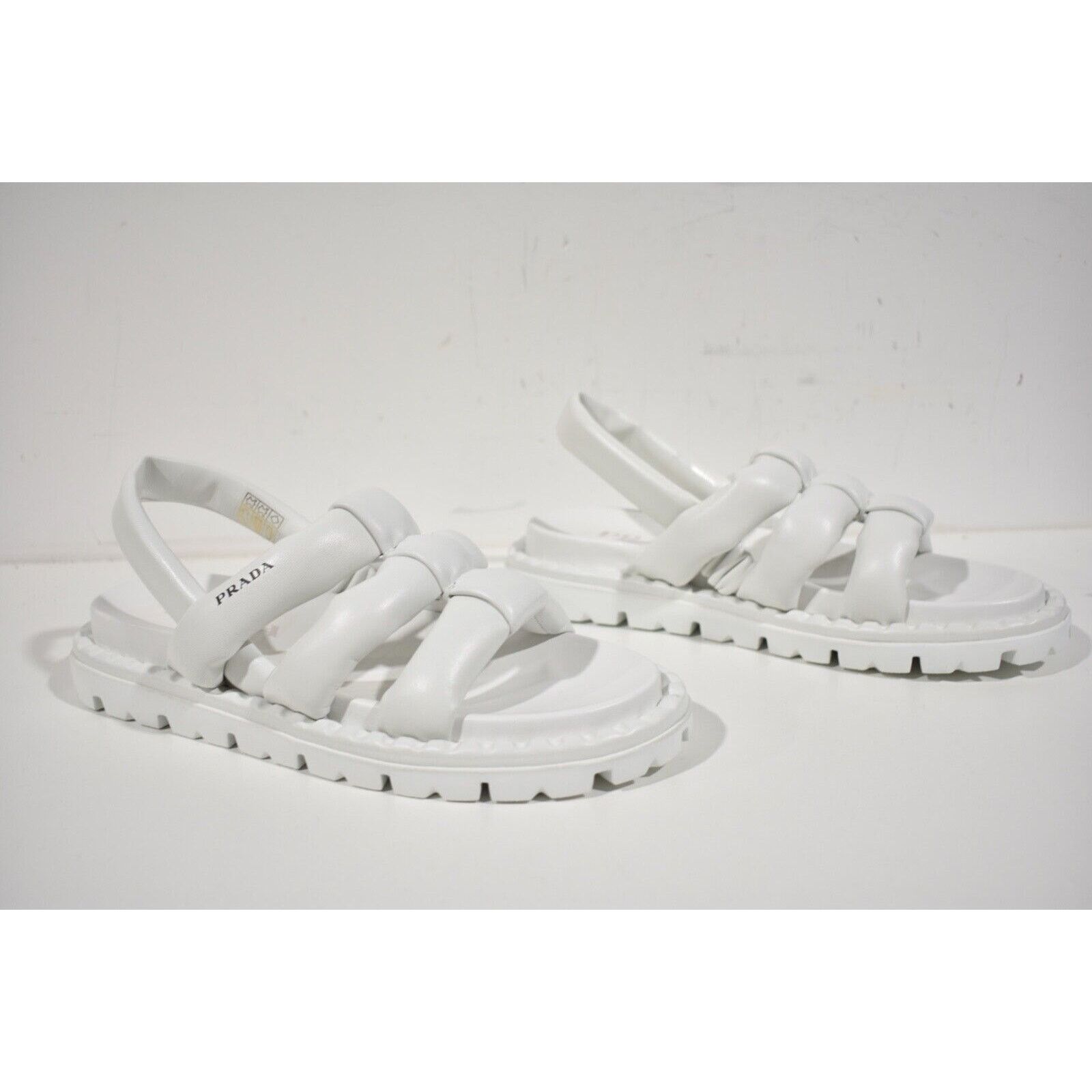 Prada Blow White Padded Leather Logo Strappy Slingback