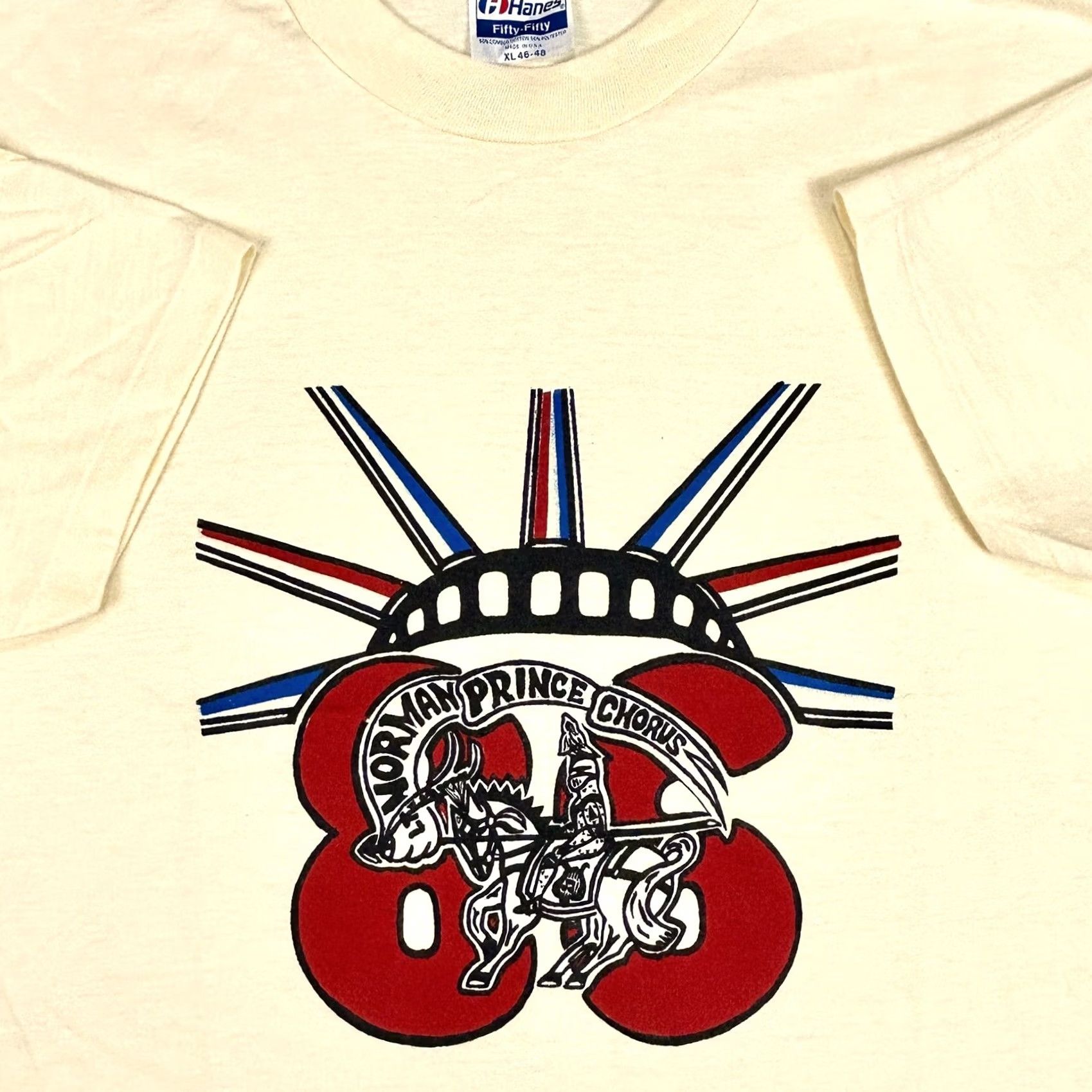 Hanes VINTAGE Norman Prince Chorus T-Shirt L Large Ivory 80s Mens Hanes Cotton Blend Shirt 80s Theme Size US L / EU 52-54 / 3 - 2 Thumbnail