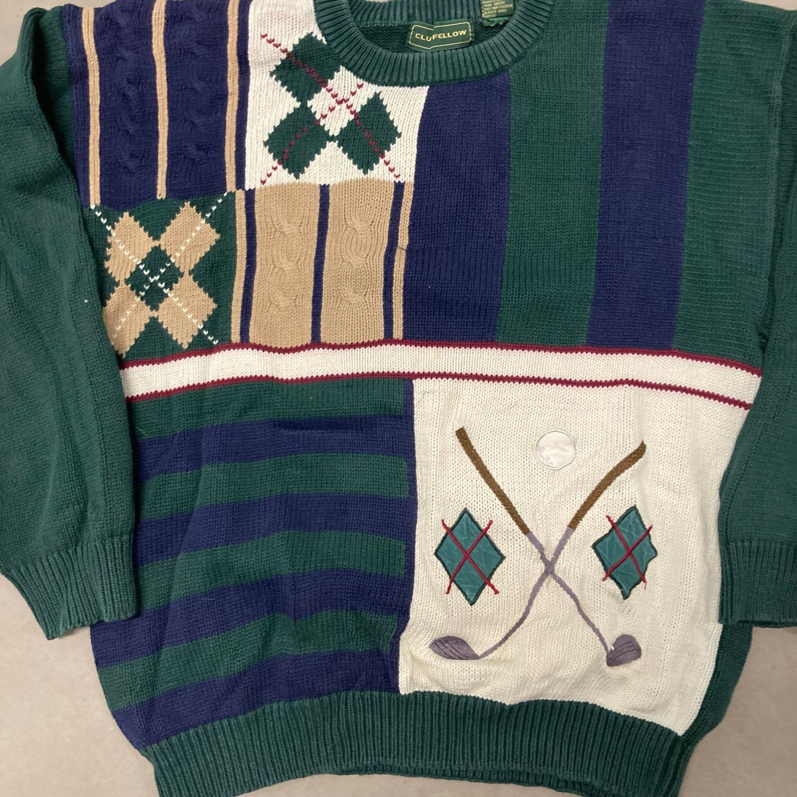 Vintage vintage y2k green golf patterned sweater Size US L / EU 52-54 / 3 - 3 Thumbnail