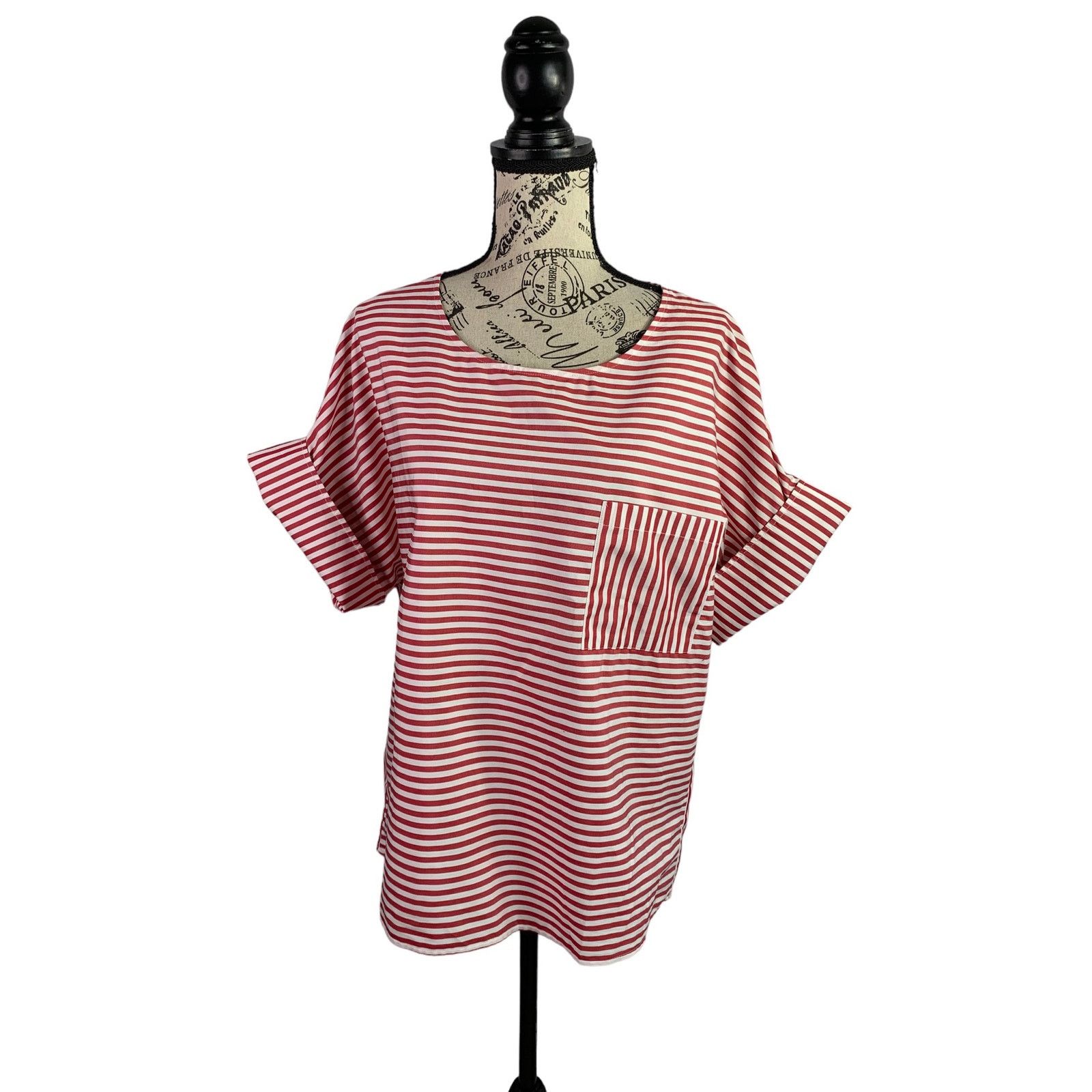 Public School Public School New York Women's Sz 4 Blouse White-Red Striped Size S / US 4 / IT 40 - 1 Thumbnail