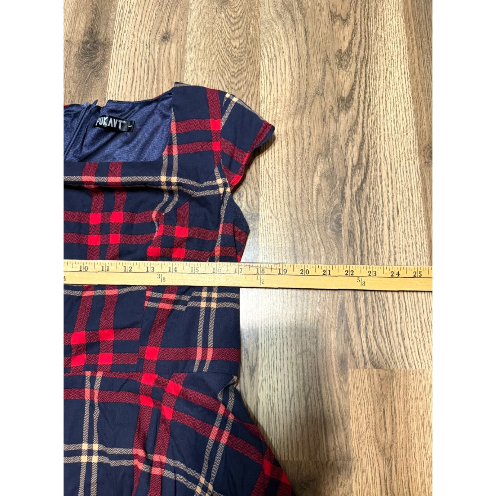 Vintage Pukavt Dress Women's Large Red Blue Orange Plaid Short Sleeve Zip up Back Red Blue Orange Plaid Short Sleeve Zip up Back Womens L Dress Size 36" / US 14 / IT 50 - 4 Thumbnail