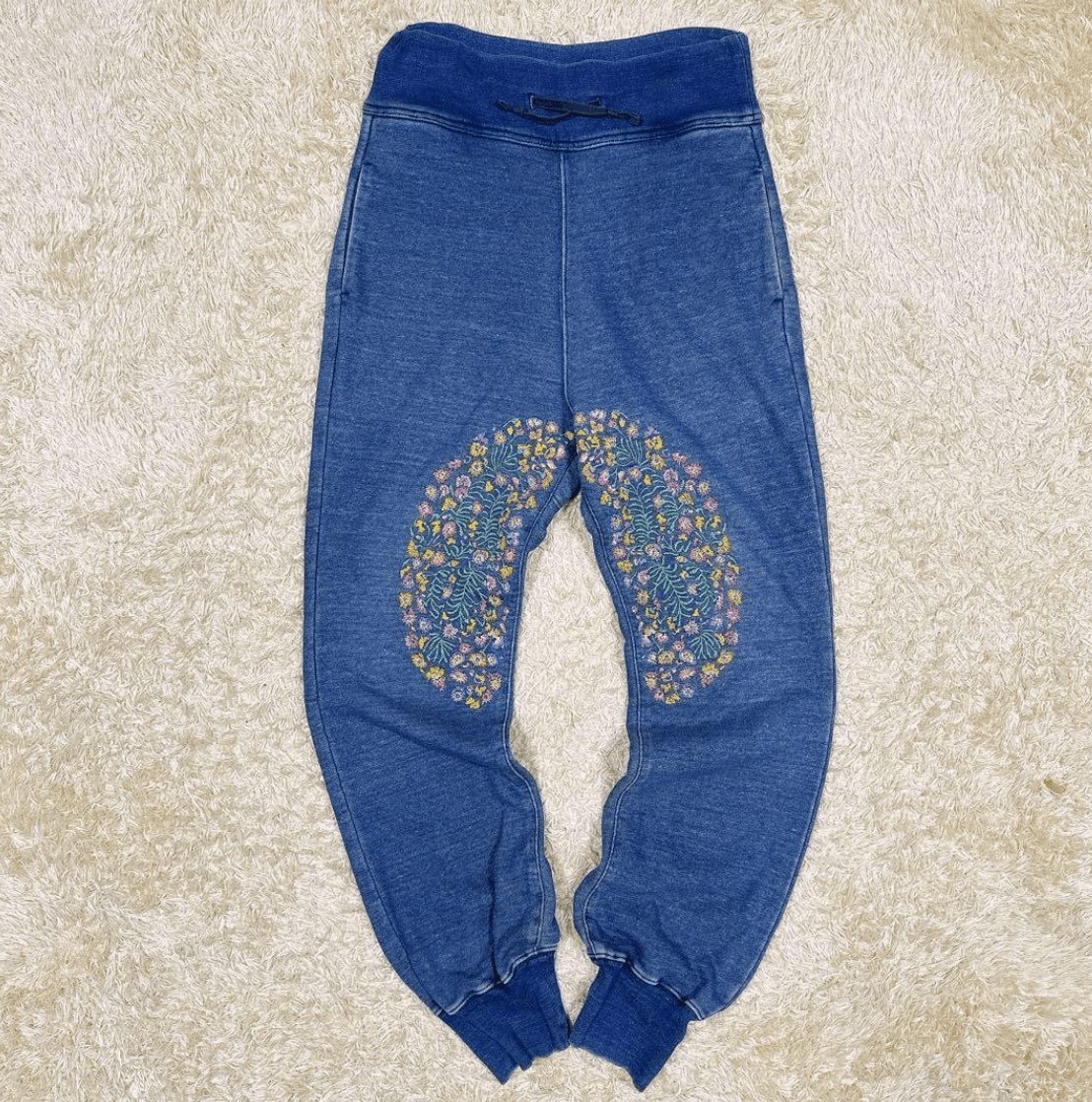 image of Kapital Embroidery Floral Embroidery Sweatpants in Indigo, Men's (Size 30)