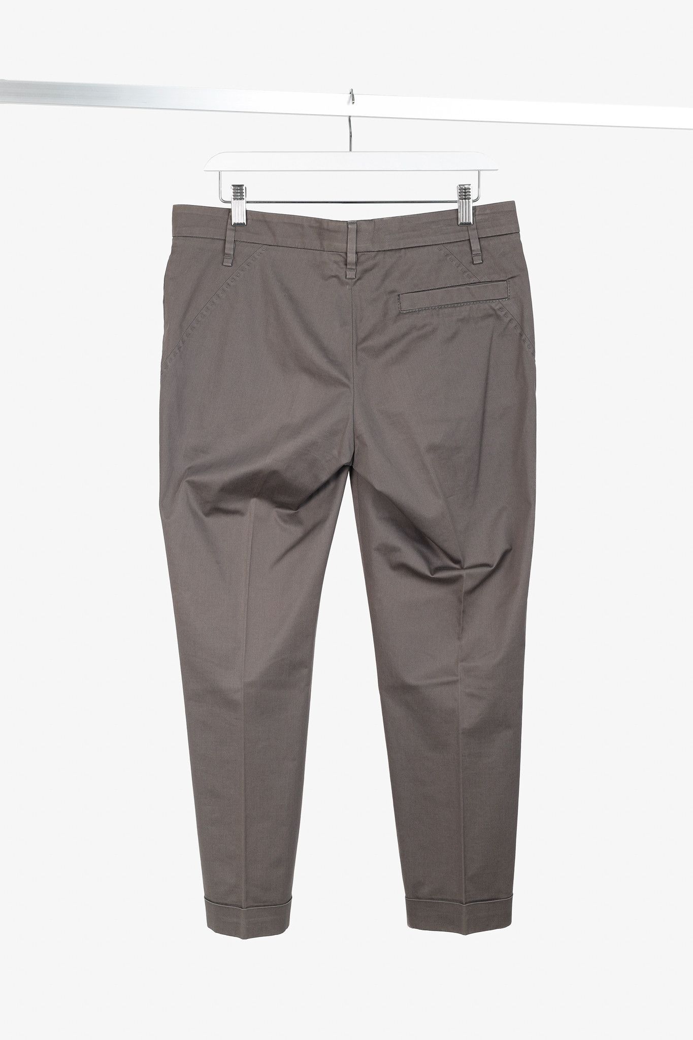 Brunello Cucinelli Brunello Cucinelli Grey Cotton Topstitched Cuffed Trousers Size 28" / US 6 / IT 42 - 2 Thumbnail