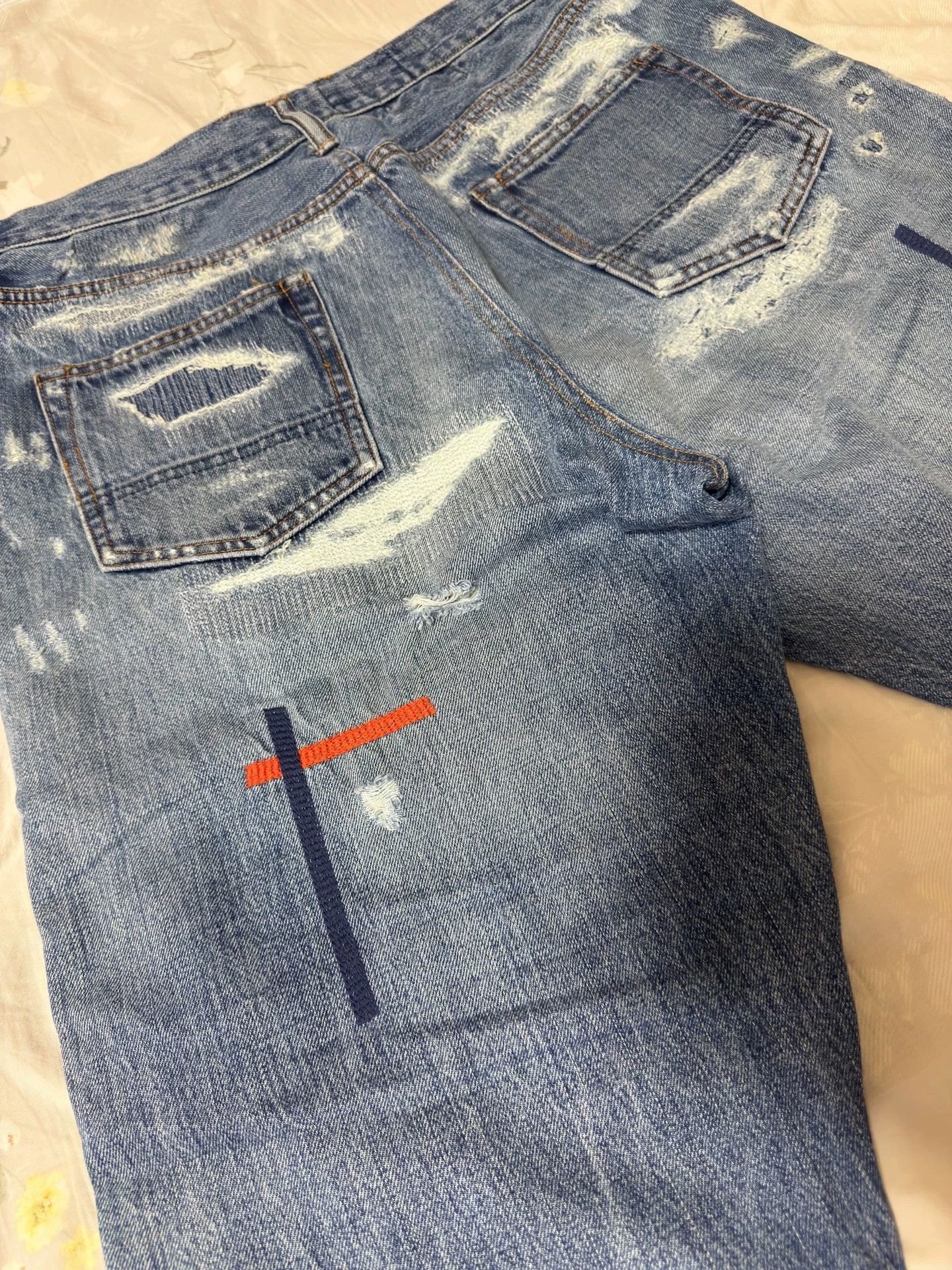 FDMTL fdmtl 23AW OG Red Embroidered Distress Blue Denim L Size US 34 / EU 50 - 7 Thumbnail