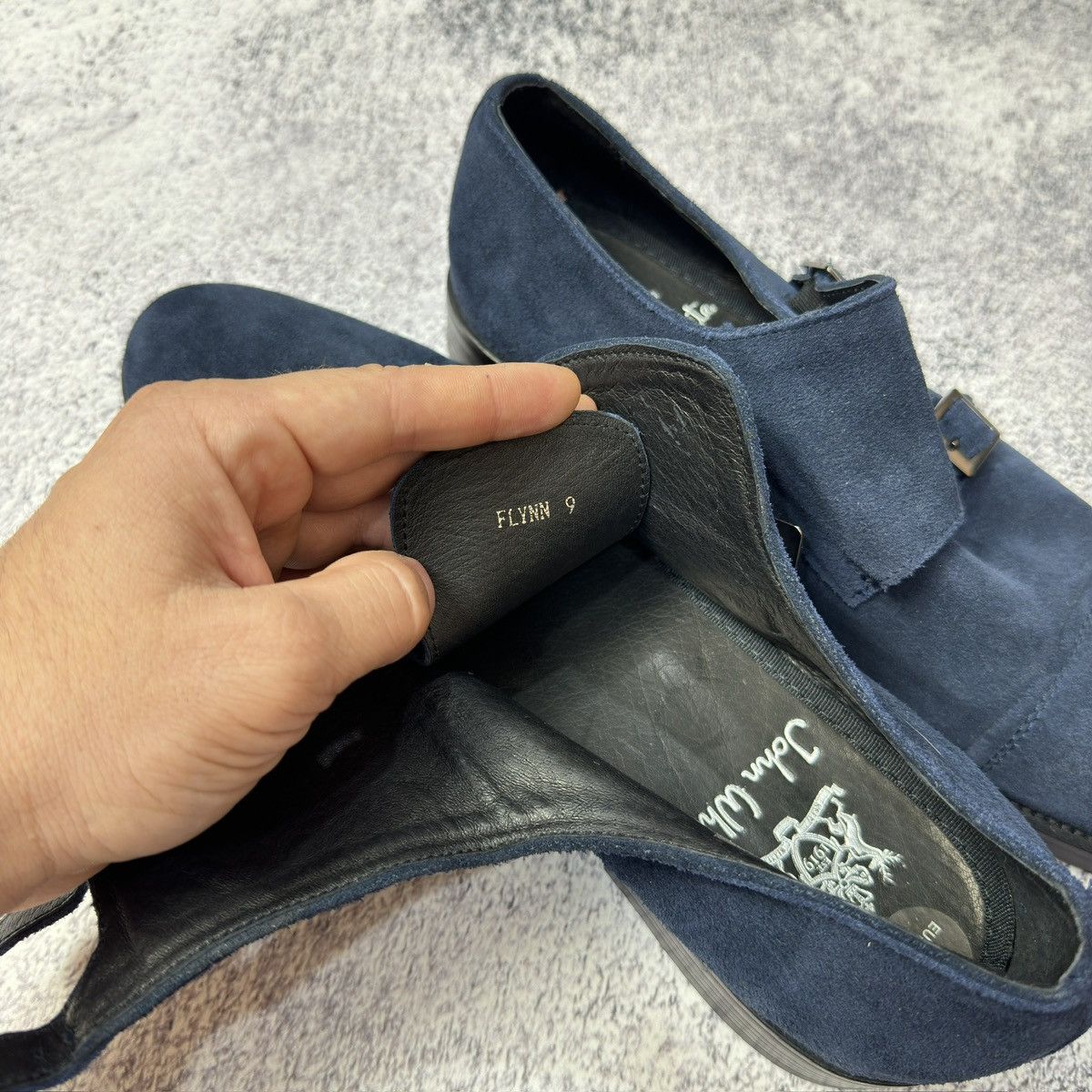 Designer John White Mens Navy Suede Double Monks US10-10.5 28-28.5cm Size US 10 / EU 43 - 13 Thumbnail