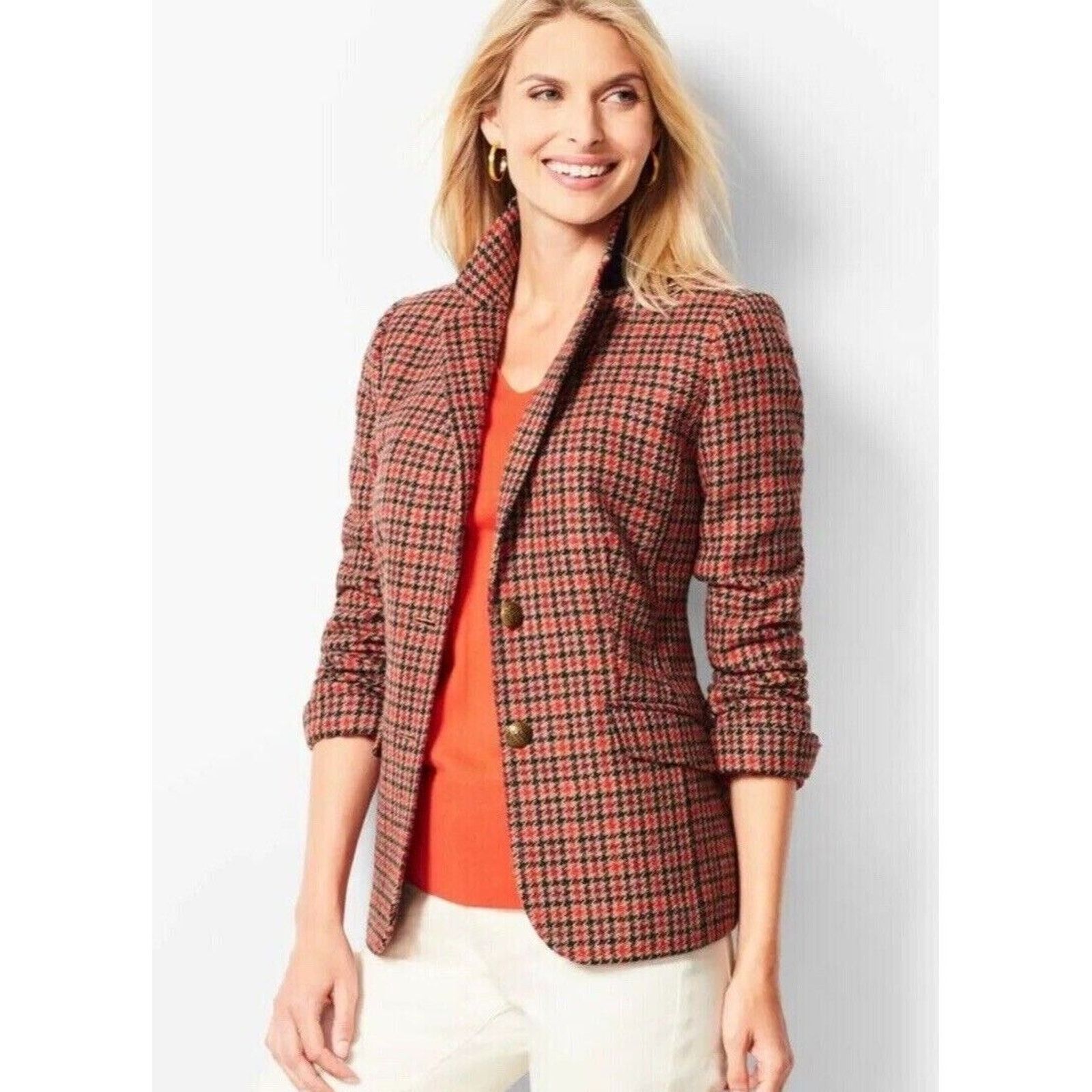 Robert Talbott Talbots Womens Wool Houndstooth Aberdeen Blazer Size 14 Size XL / US 12-14 / IT 48-50 - 9 Thumbnail