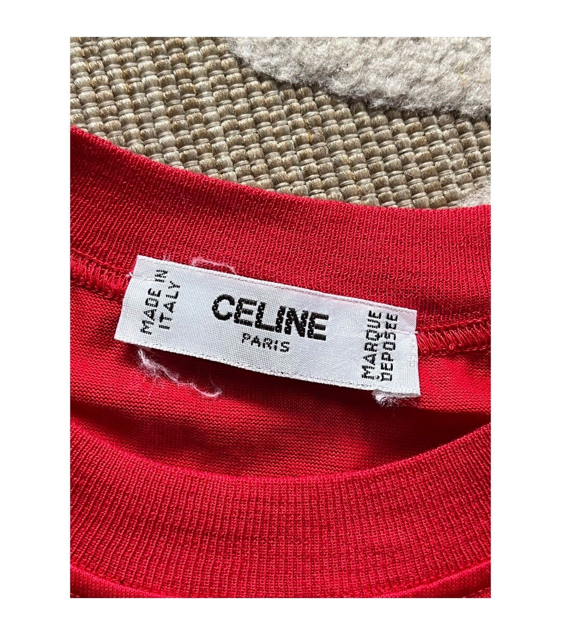 Celine Vintage Celine Paris Red Tshirt with a navy panel Emroidered Size US M / EU 48-50 / 2 - 3 Thumbnail