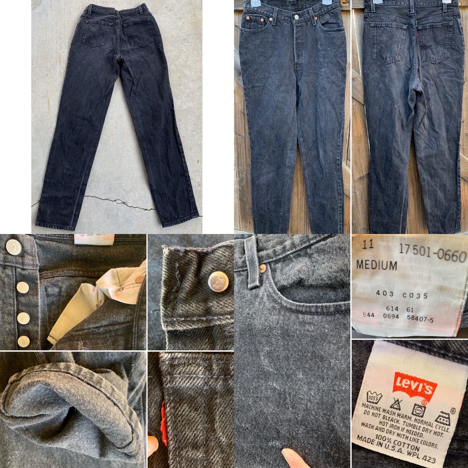 Levi's VINTAGE Levi's Button Fly 501 Jeans High Waist Tapered Leg 11 29” Waist USA Made Denim Black Men’s/Juniors 1990s Casual Leather See Pics Size 32" / US 10 / IT 46 - 8 Thumbnail