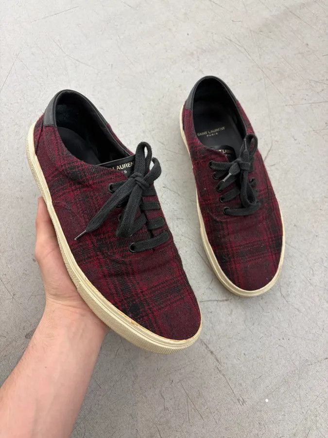 Saint Laurent Paris 2010s Saint Laurent Bordeaux Tartan Sneakers Size US 10 / EU 43 - 1 Thumbnail