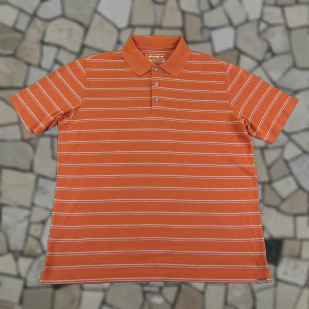 Eddie Bauer Eddie Bauer Polo Shirt Mens L Orange Striped Travex Knit Cotton Blend Shirt Polo Casual Outdoor Sports Mens L Size US L / EU 52-54 / 3 - 1 Thumbnail
