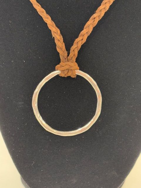 Jewelry Elegant Silver Circle on a Leather Braided Strap Size ONE SIZE - 3 Thumbnail