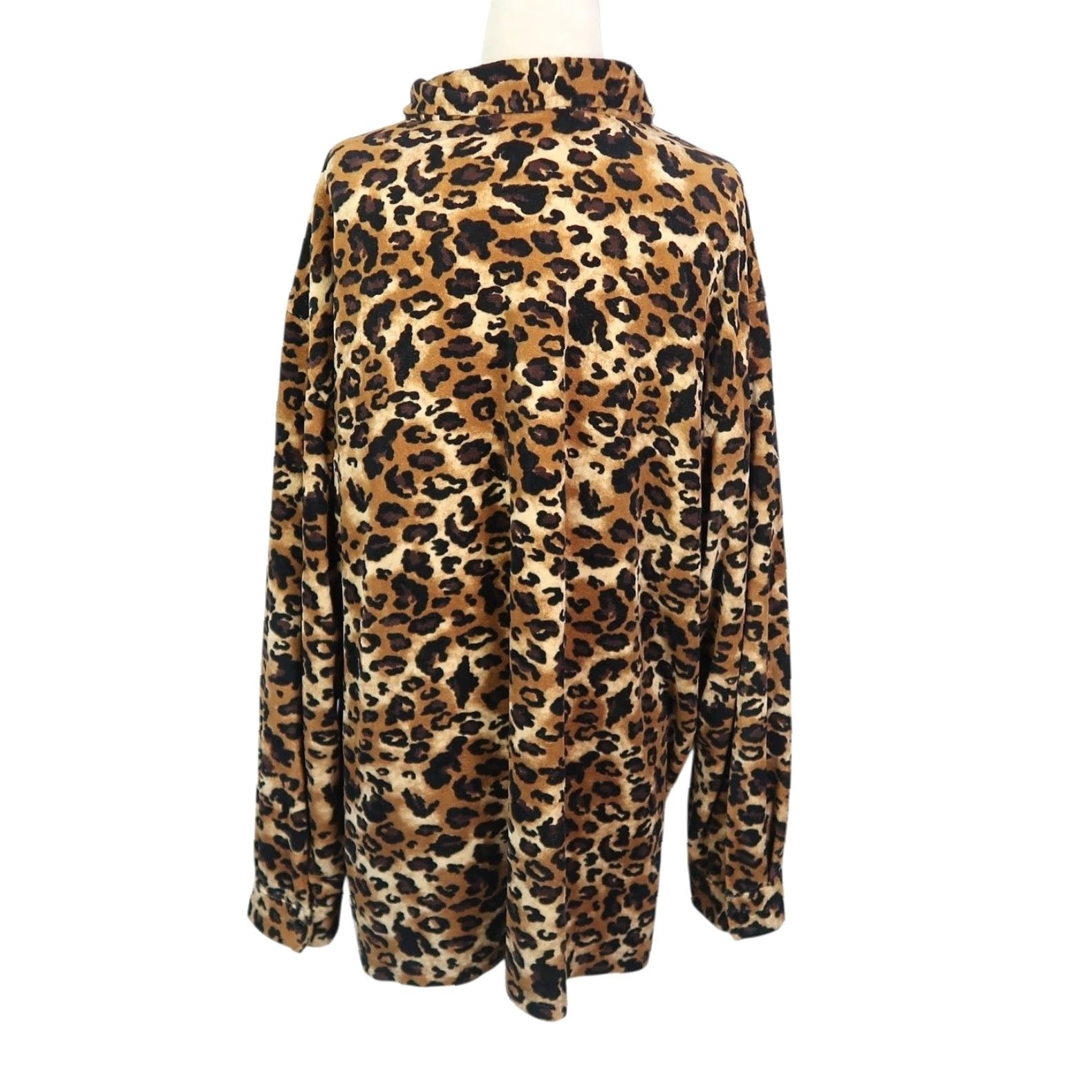 Velvet VINTAGE 90s Brown Leopard Print Velvet Button-Down Top Fuzzy Faux Fur Long Sleeve XL Women Size XL / US 12-14 / IT 48-50 - 4 Thumbnail